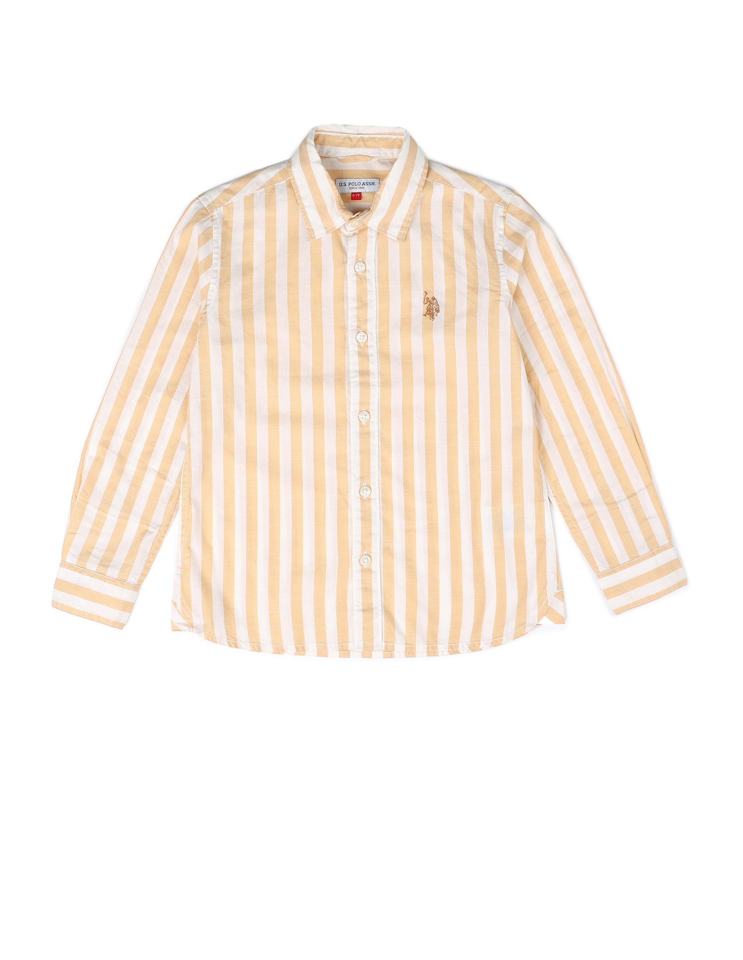 Boys Vertical Striped Regular Fit Shirt Beige - U.S. POLO ASSN. | Large