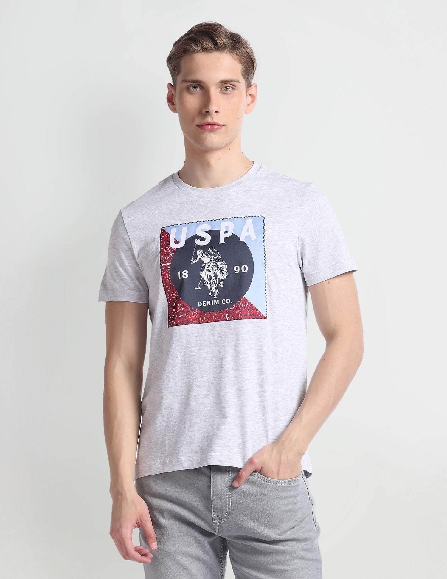 Crew Neck Graphic Print T-Shirt Grey - U.S. POLO ASSN. | Large