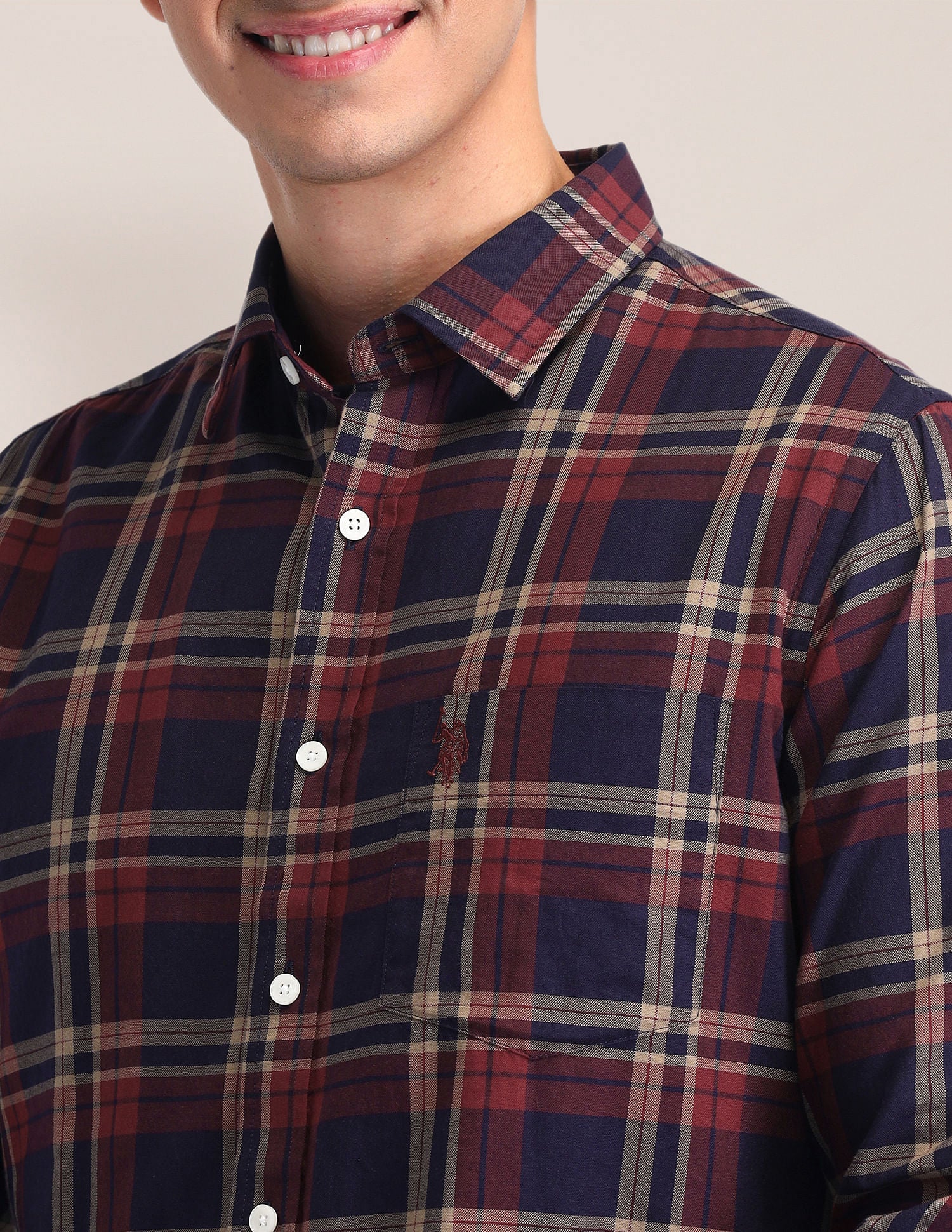 Tailored Fit Dobby Checked Shirt Navy - U.S. POLO ASSN. | Large