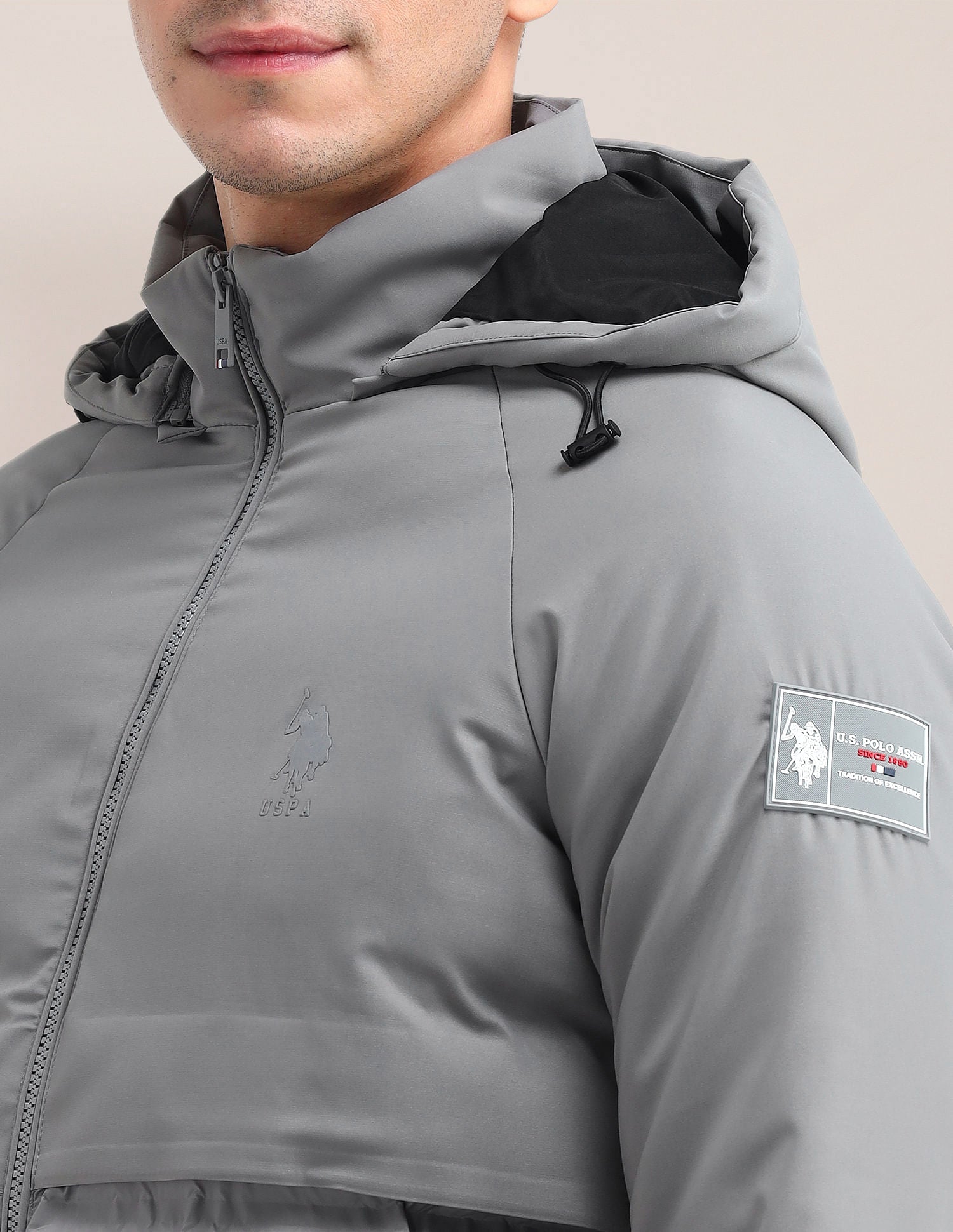Solid Hooded Puffer Jacket Grey - U.S. Polo Assn. India | Large