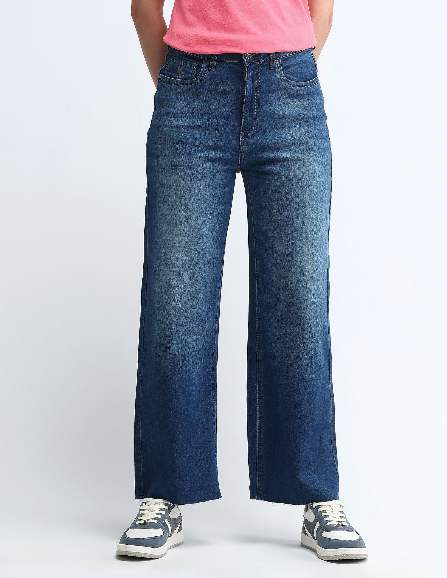 High Rise Wide Leg Jeans Blue - U.S. POLO ASSN. | Large