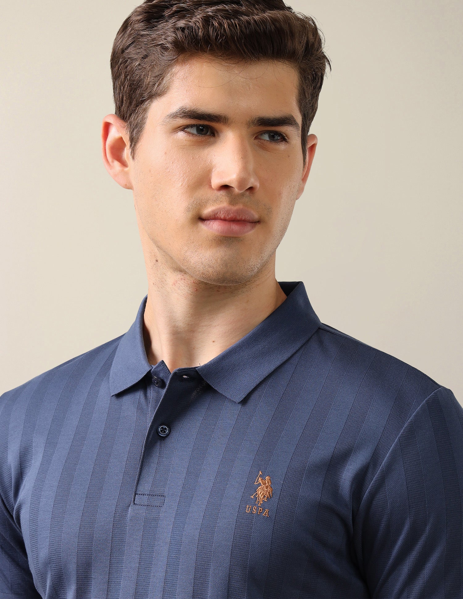 Self Design Vertical Striped Slim Fit Polo Shirt Blue - U.S. Polo Assn. India | Large