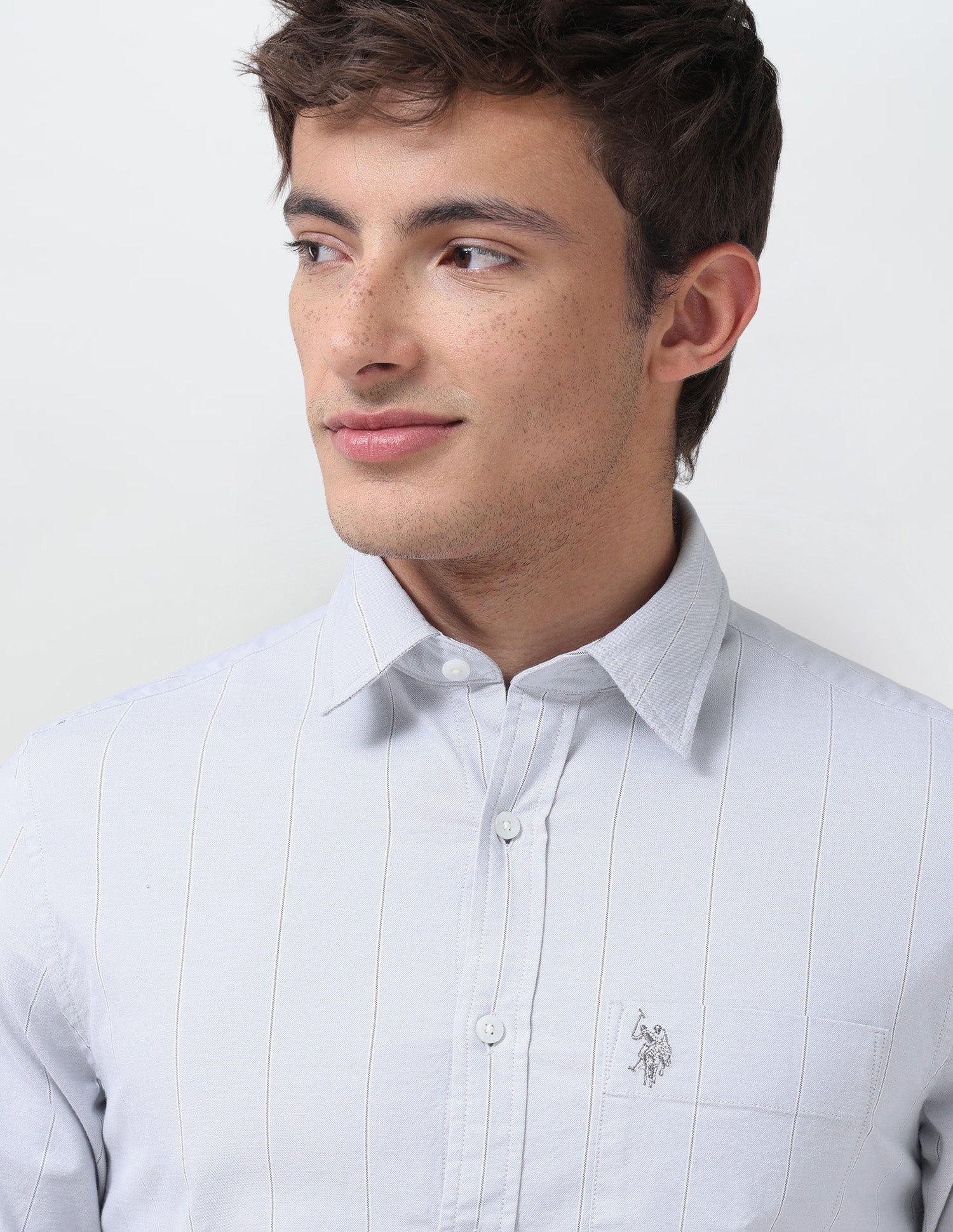 Vertical Striped Oxford Shirt Light Grey - U.S. Polo Assn. India | Large
