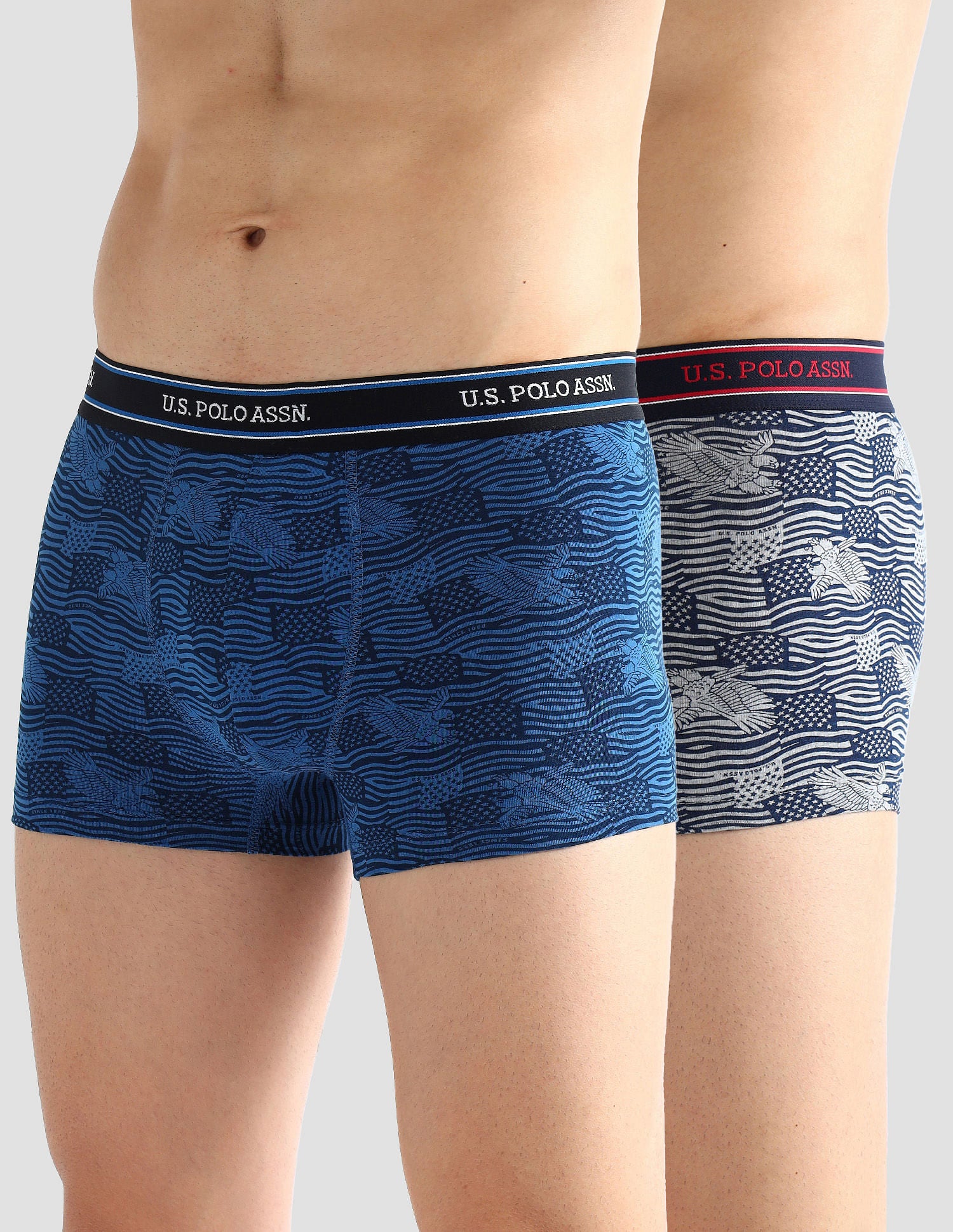 Elasticized Waist Printed I616 Trunks - Pack Of 2 Fedral Blue and Grey Melange - U.S. POLO ASSN. | Large