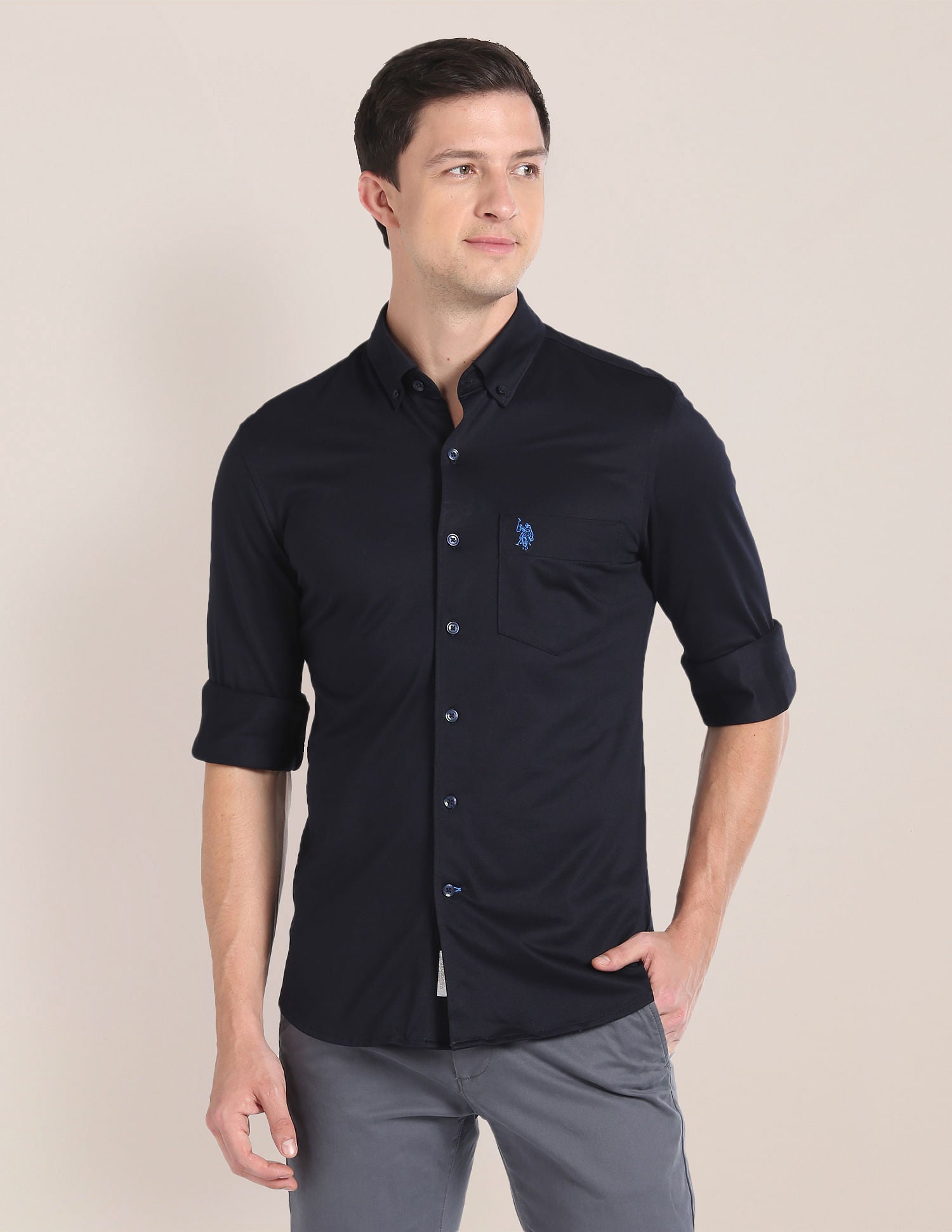 Long Sleeve Solid Shirt Navy - U.S. POLO ASSN. | Large