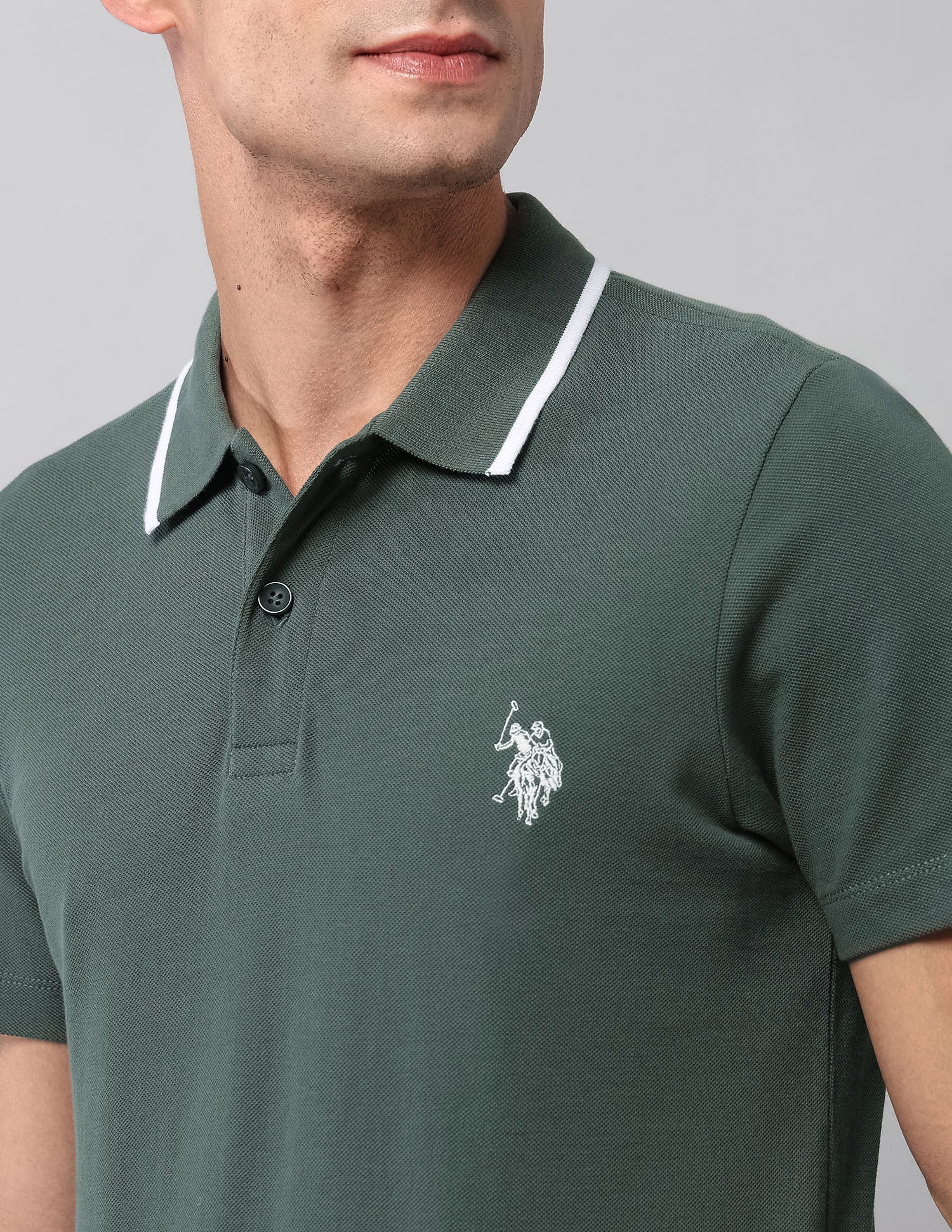 Solid Muscle Fit Polo Shirt Olive - U.S. Polo Assn. India | Large