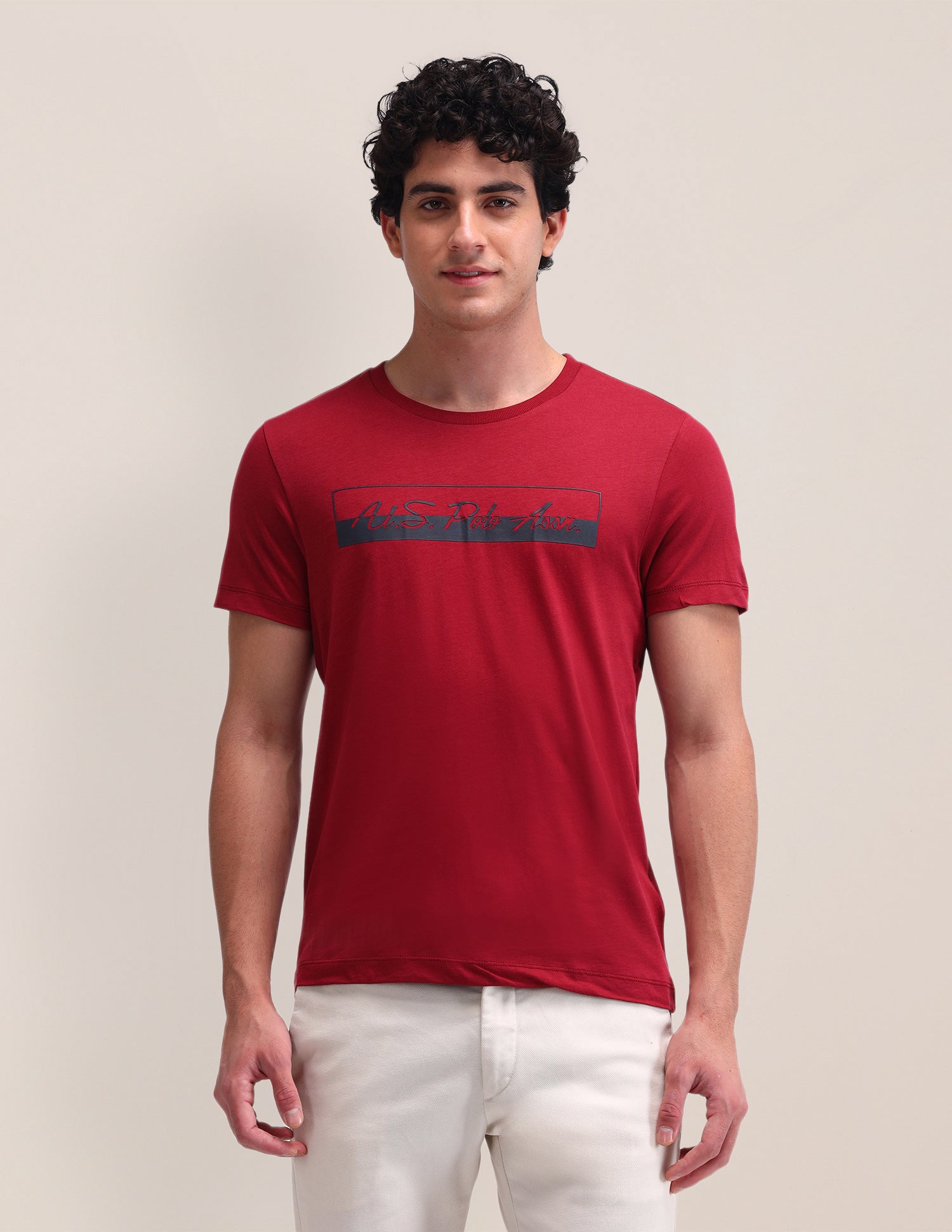 Brand Printed Cotton T-Shirt Maroon - U.S. Polo Assn. India | Large