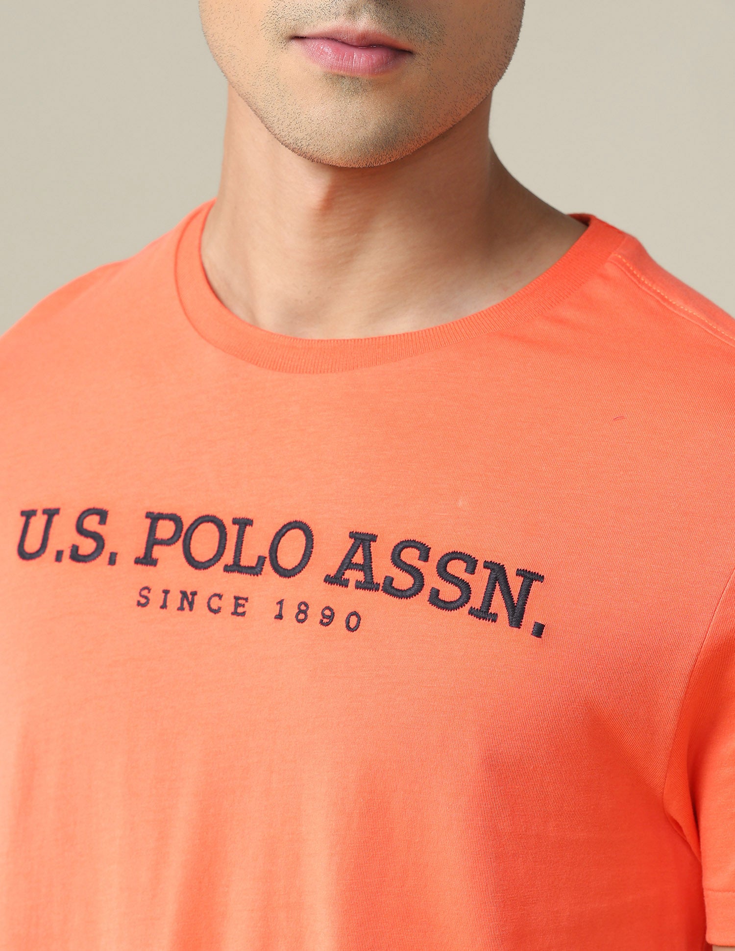 Brand Embroidered Cotton T-Shirt Orange - U.S. POLO ASSN. | Large