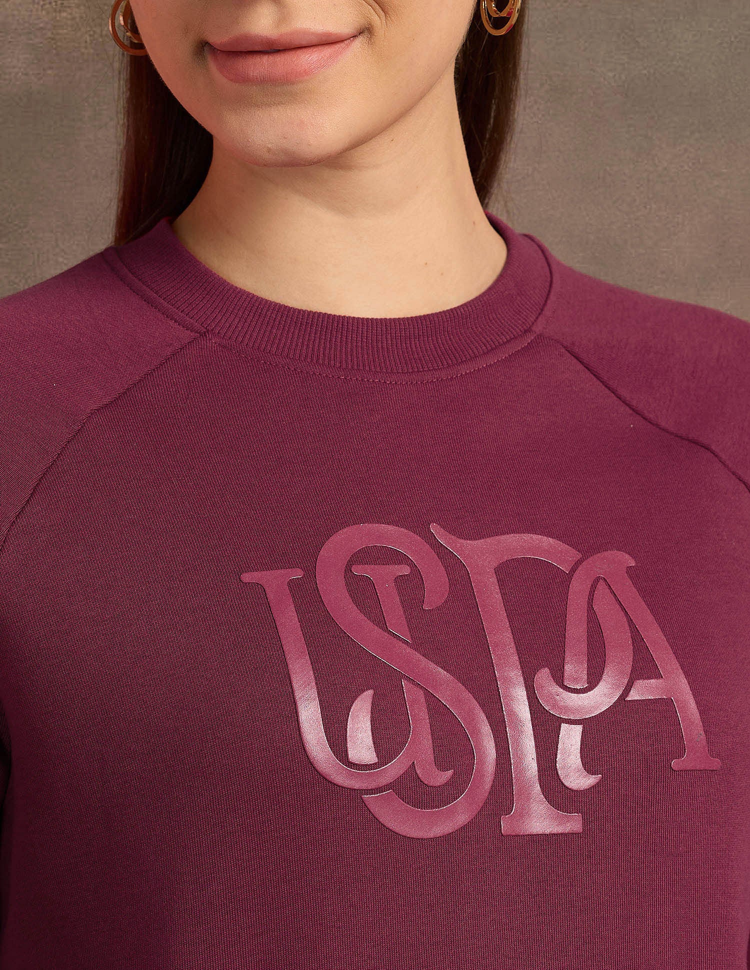 Drop Shoulder Gel Print Sweatshirt Wine - U.S. Polo Assn. India | Large