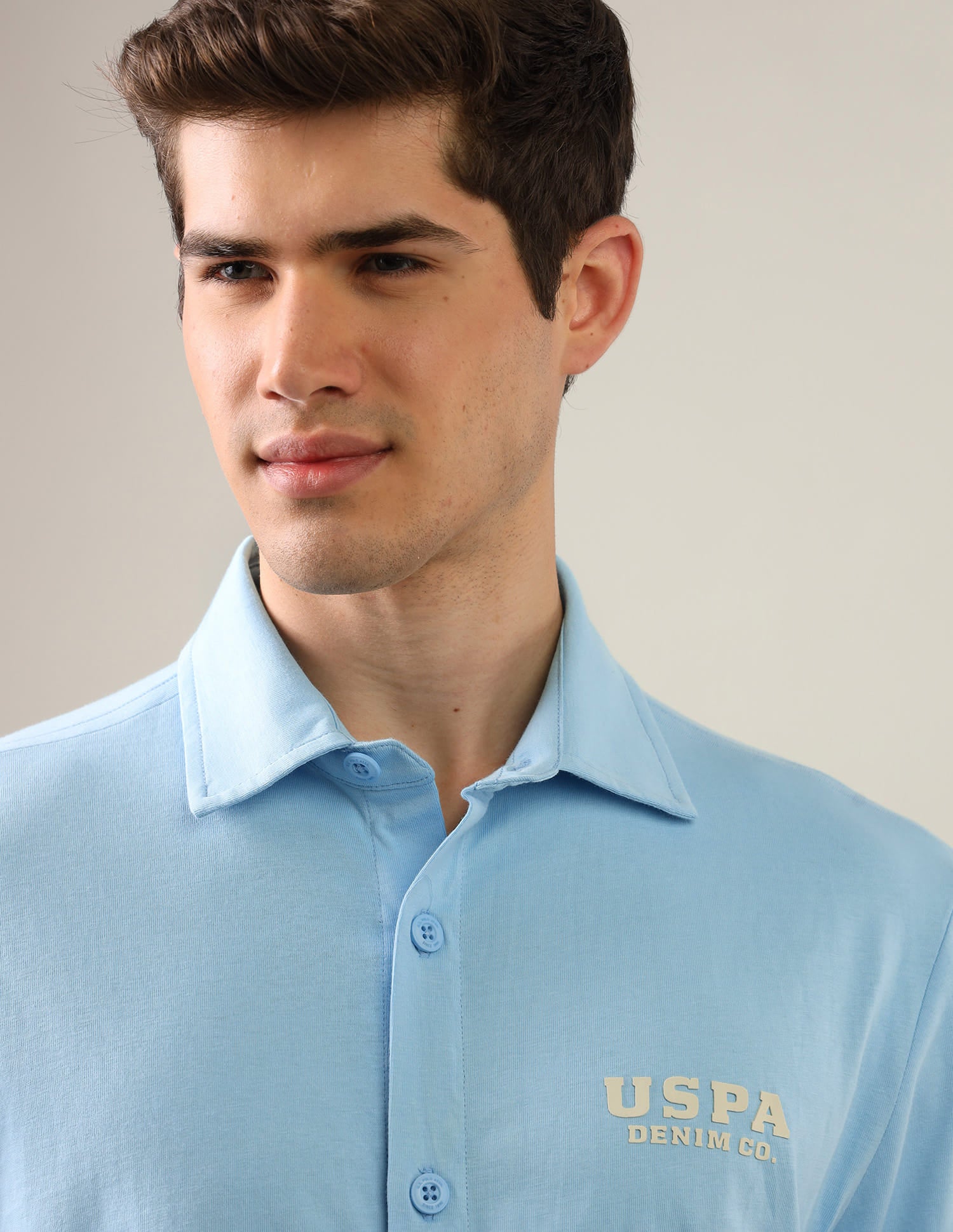 Graphic Brand Printed Knitted Shirt Blue - U.S. Polo Assn. India | Large
