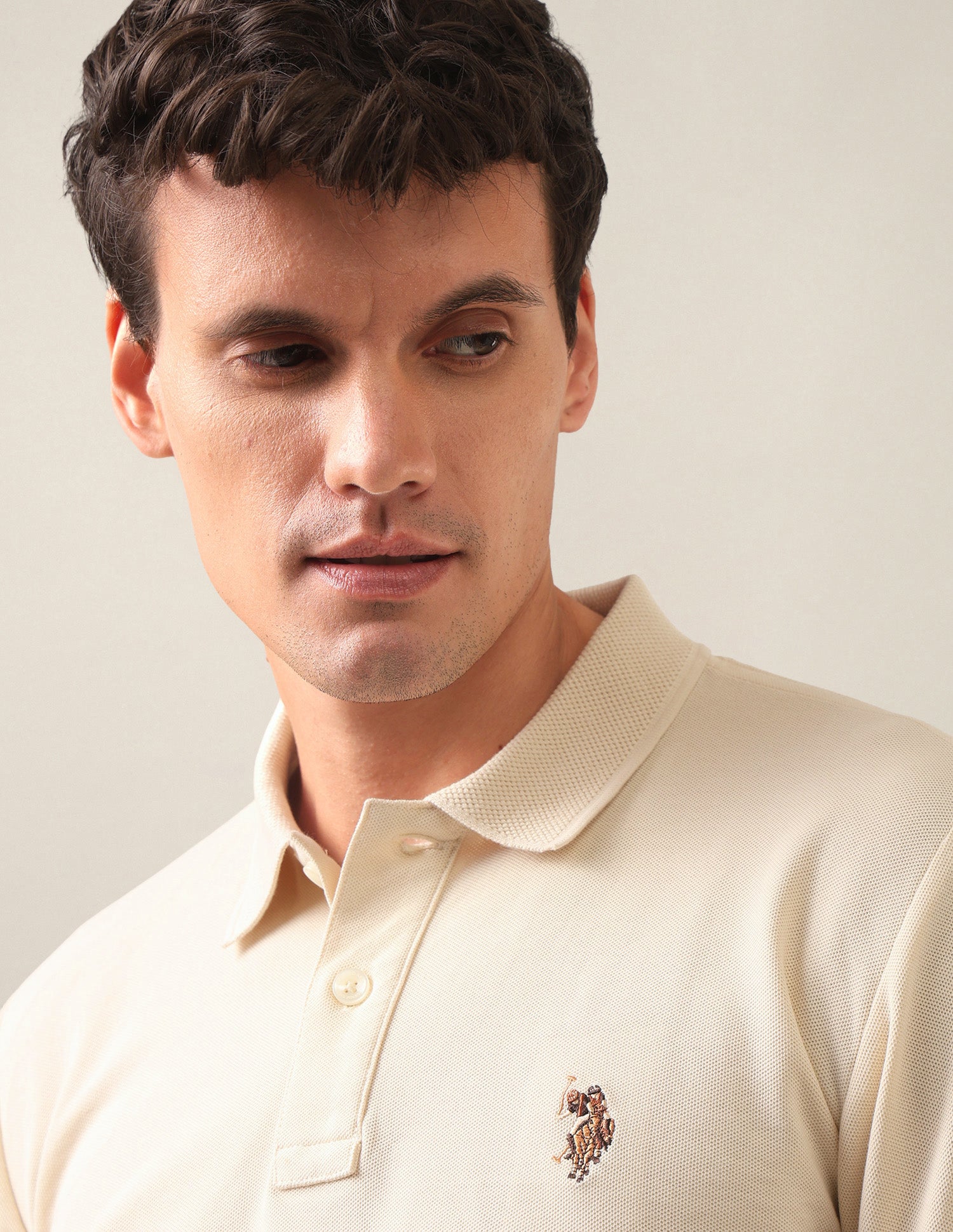Solid Slim Fit Polo Shirt Ivory - U.S. Polo Assn. India | Large