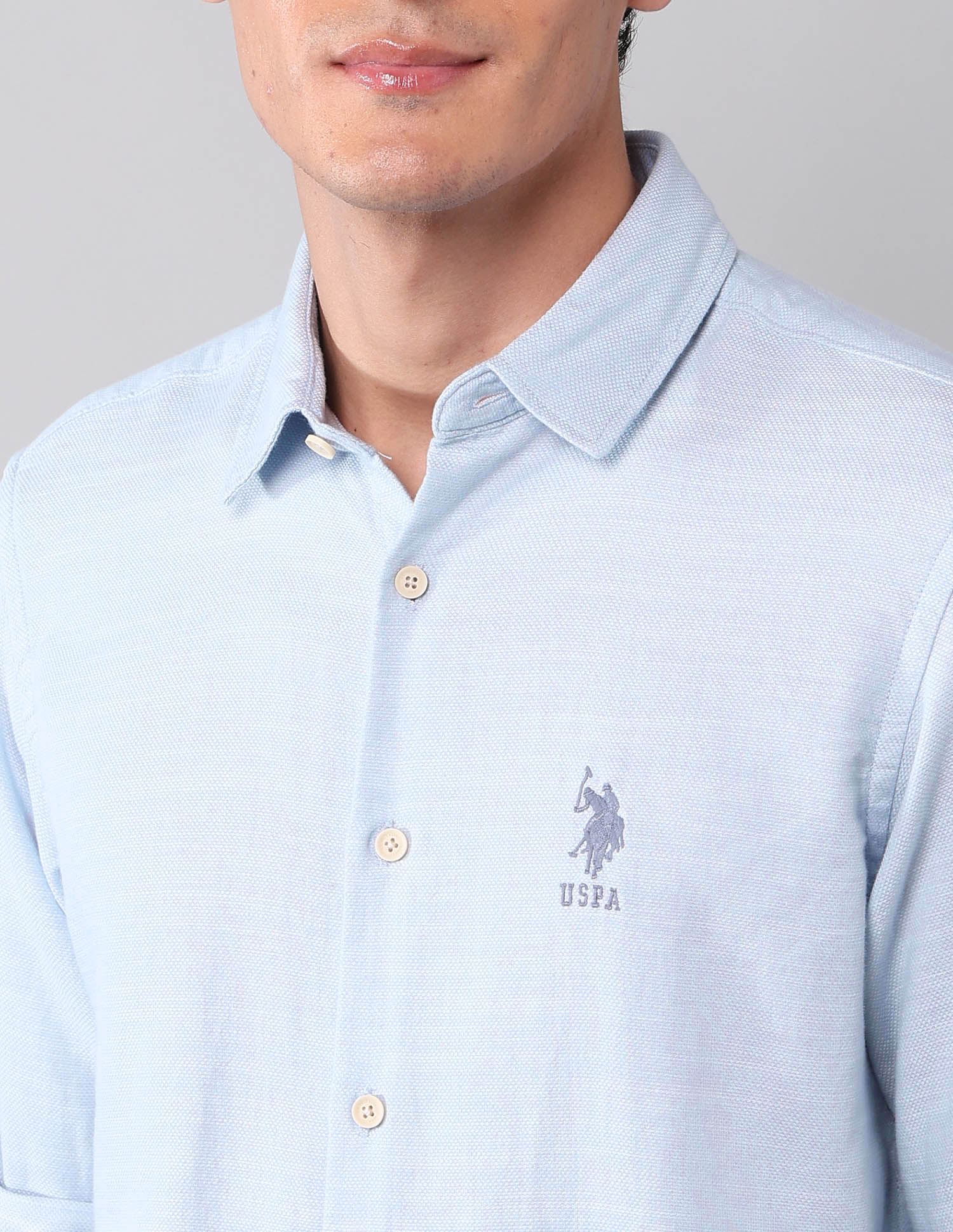All-Over Printed Pure Cotton Shirt Light Blue - U.S. Polo Assn. India | Large