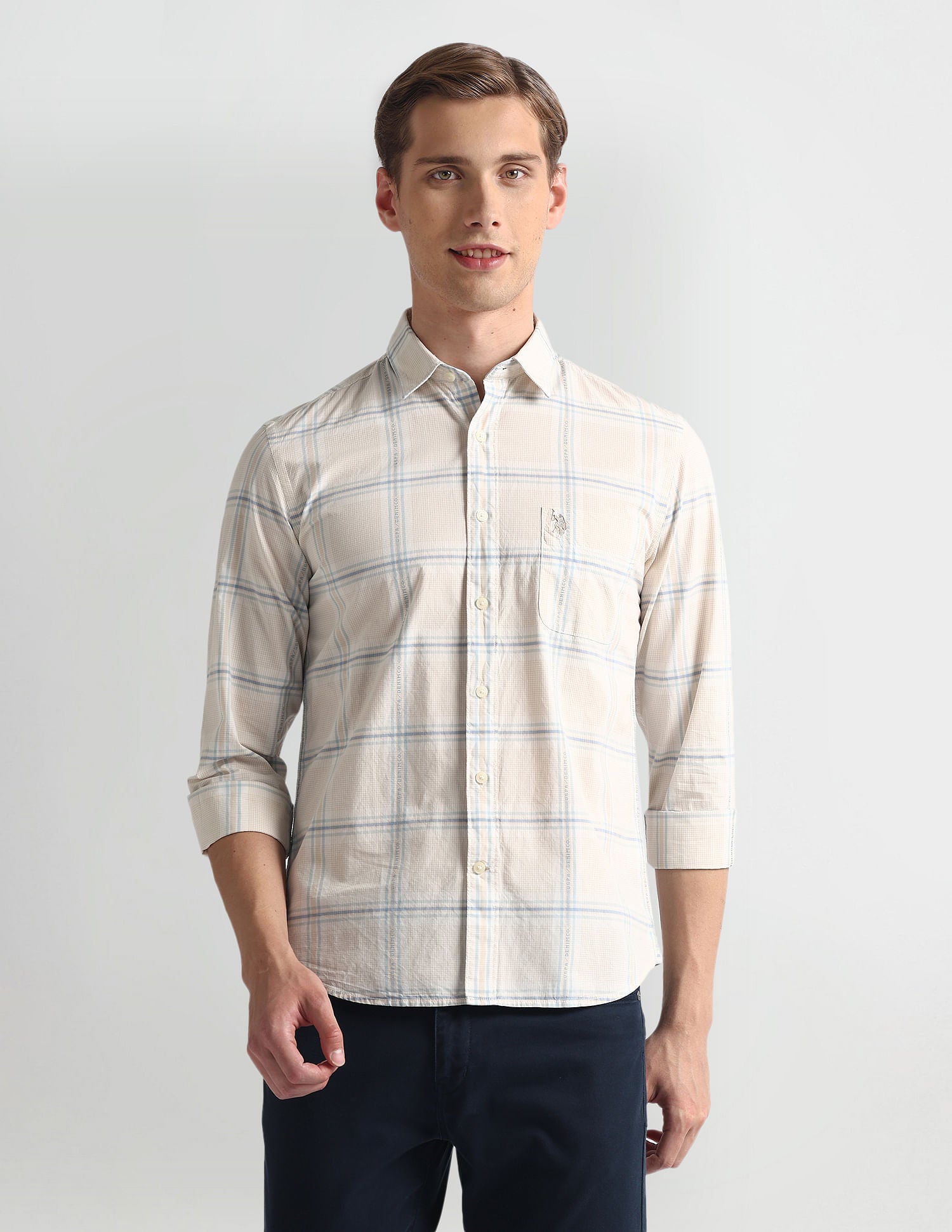 Tartan Check Logo Shirt Ivory - U.S. Polo Assn. India | Large