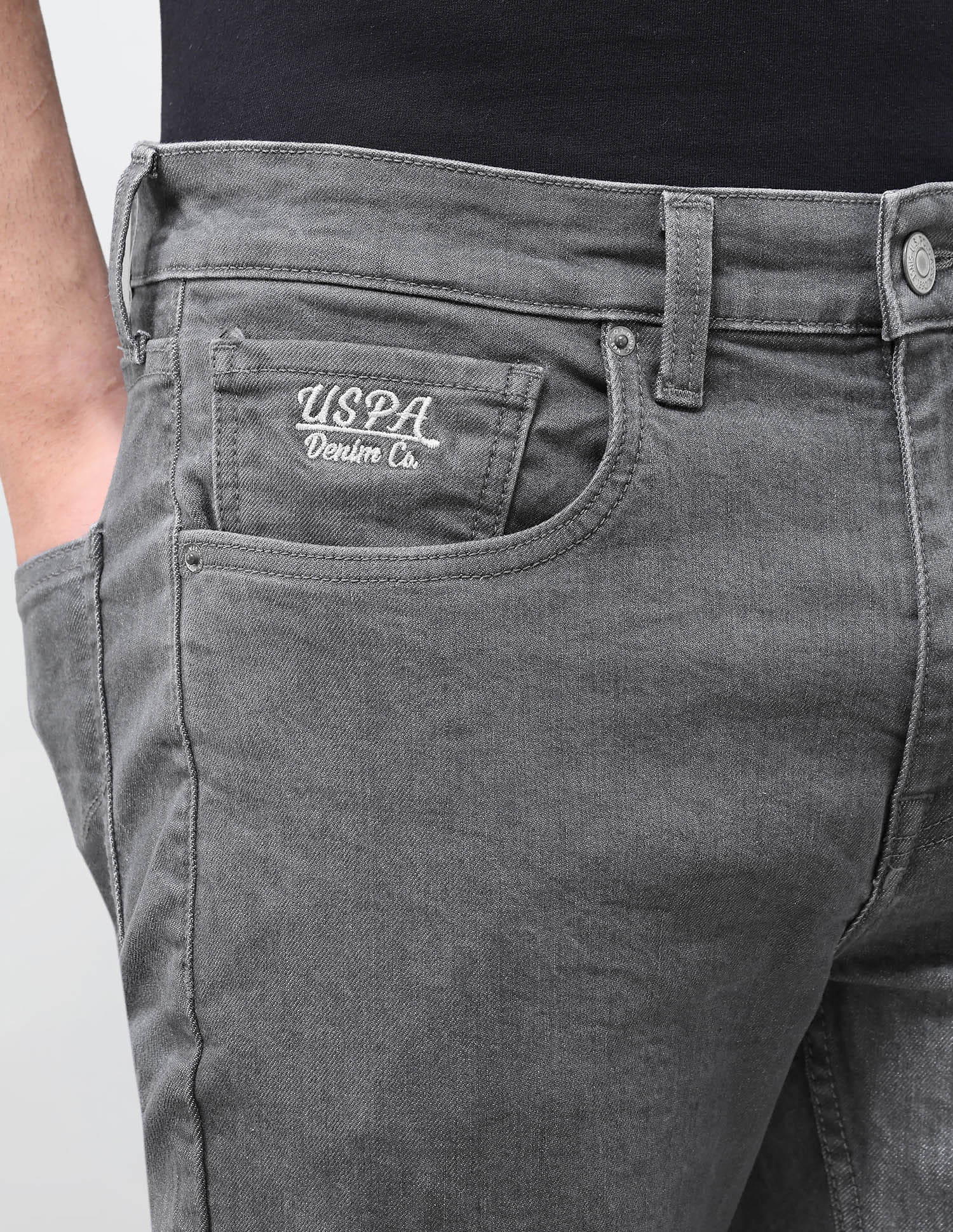Solid Slim Tapered Jeans Grey - U.S. Polo Assn. India | Large