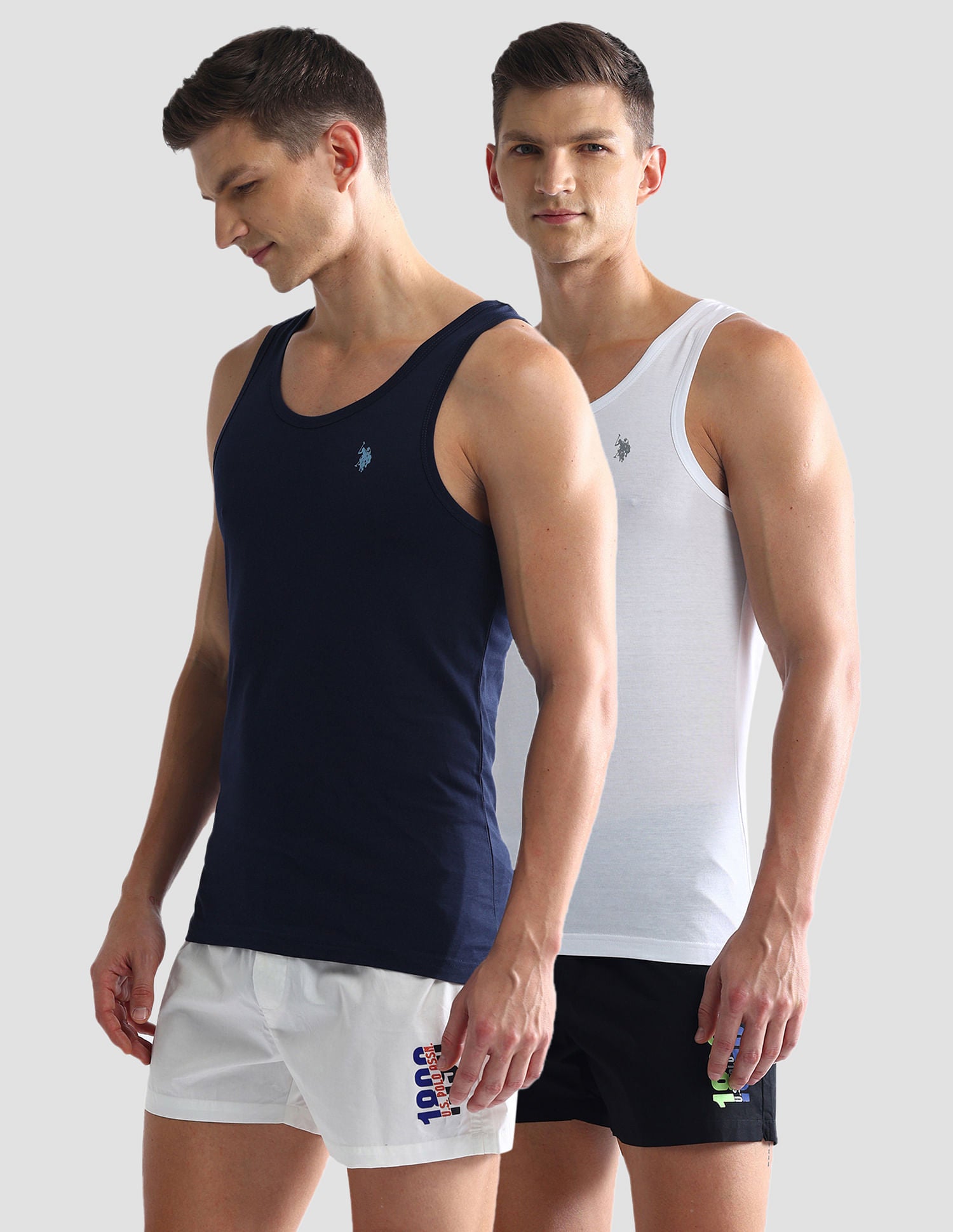 Solid Cotton OEV03 Vest - Pack Of 2 Navy and White - U.S. POLO ASSN. | Large