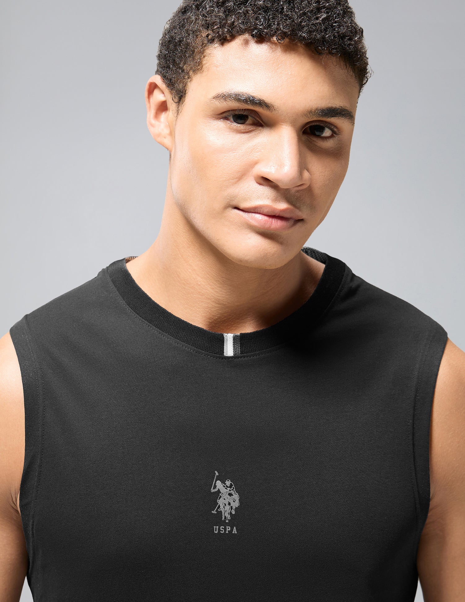 Pure Cotton Breathable OEV12 Gym Vest Black - U.S. Polo Assn. India | Large