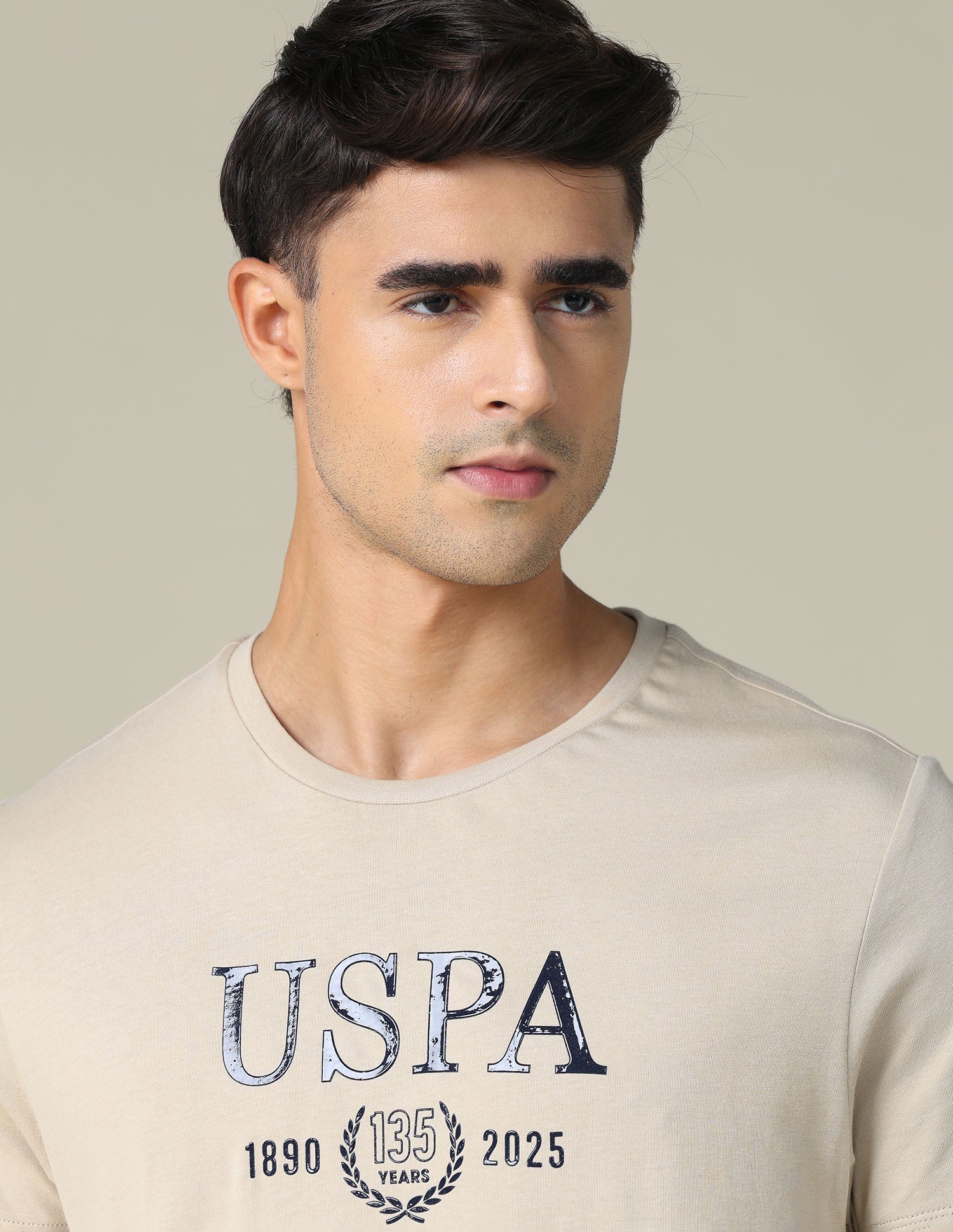 Brand Printed Regular Fit T-shirt Light Beige - U.S. POLO ASSN. | Large