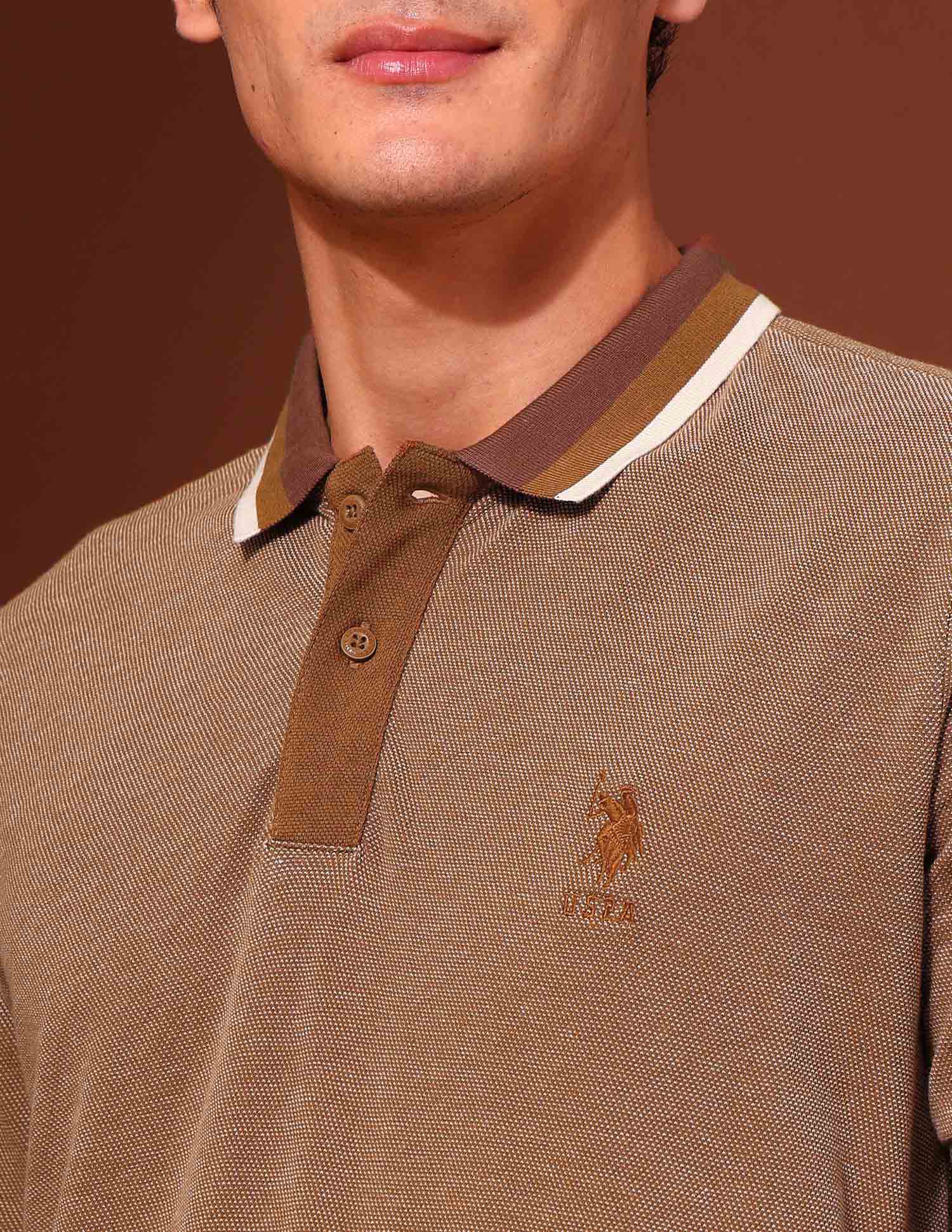 Solid Slim Fit Work and Wander Polo Shirt Brown - U.S. Polo Assn. India | Large