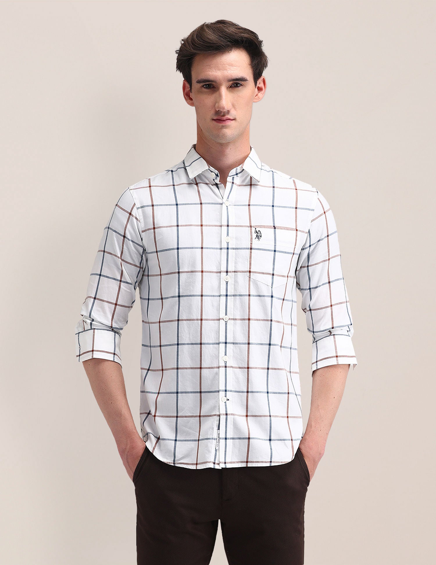 Tailored Fit Checked Shirt White - U.S. Polo Assn. India | Large