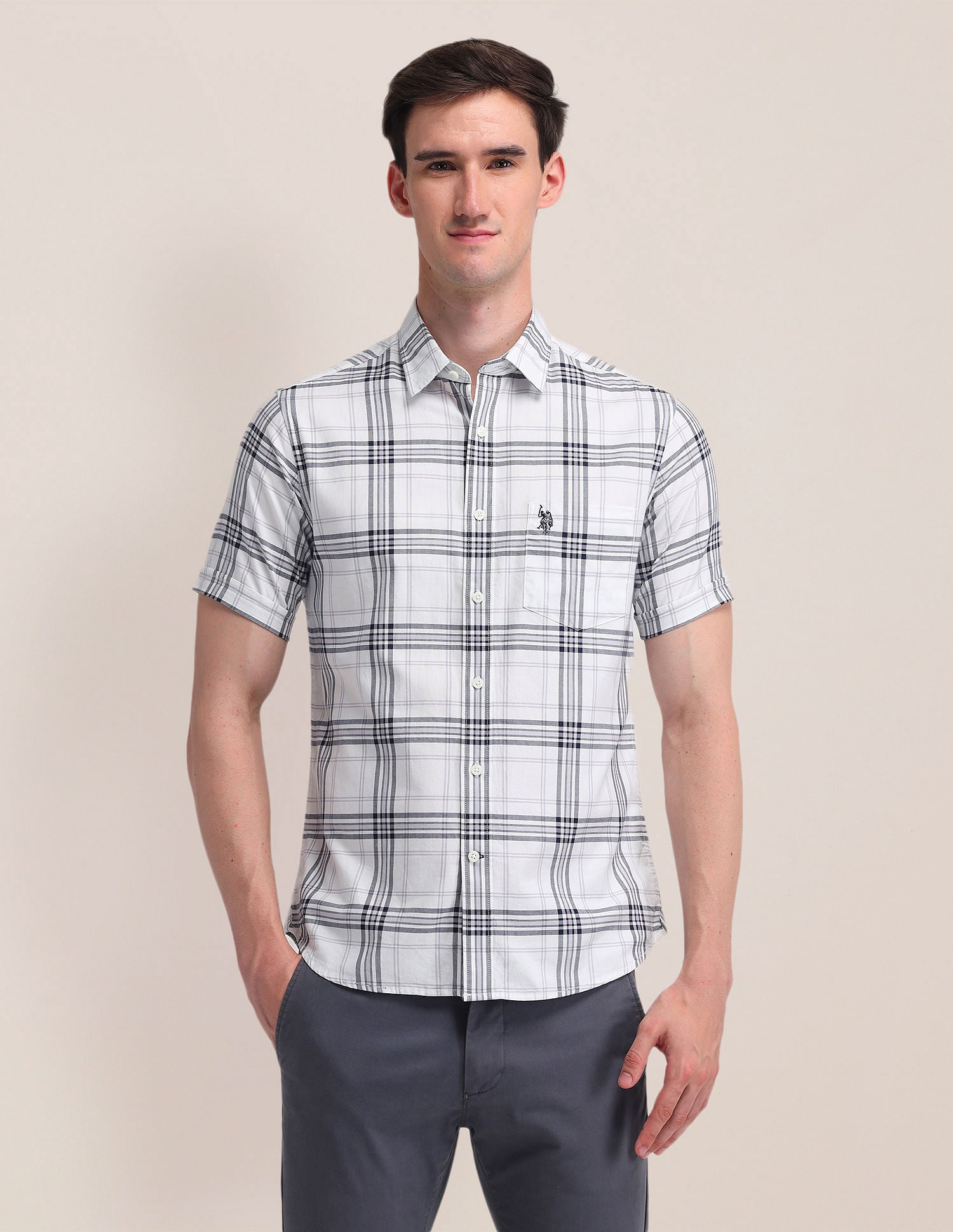 Plaid Checked Regular Fit Shirt White - U.S. Polo Assn. India | Large