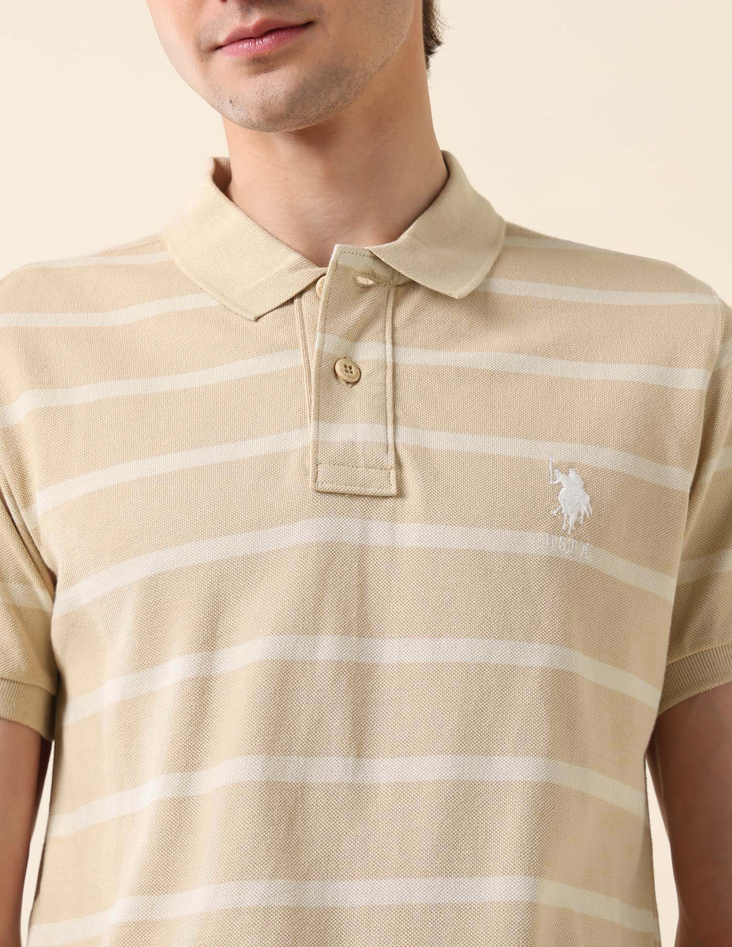 Horizontal Striped Classic Polo Shirt Beige - U.S. POLO ASSN. | Large