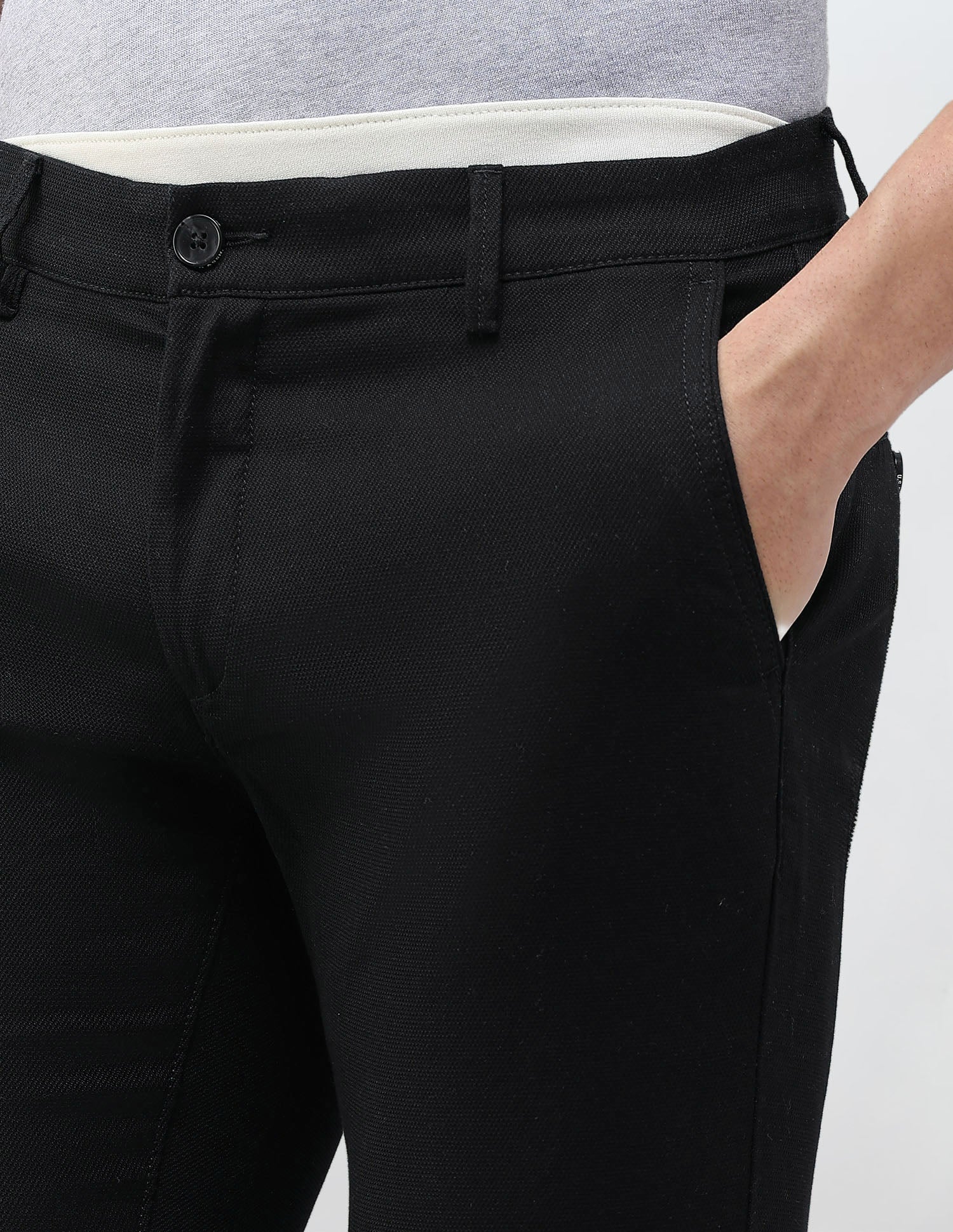 Austin Slim Fit Dobby Trousers Black - U.S. Polo Assn. India | Large