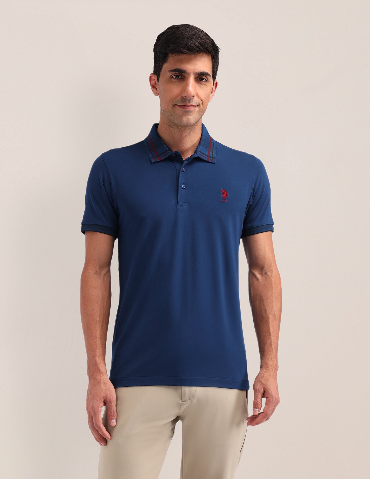 Solid Slim Fit Polo Shirt Blue - U.S. Polo Assn. India | Large