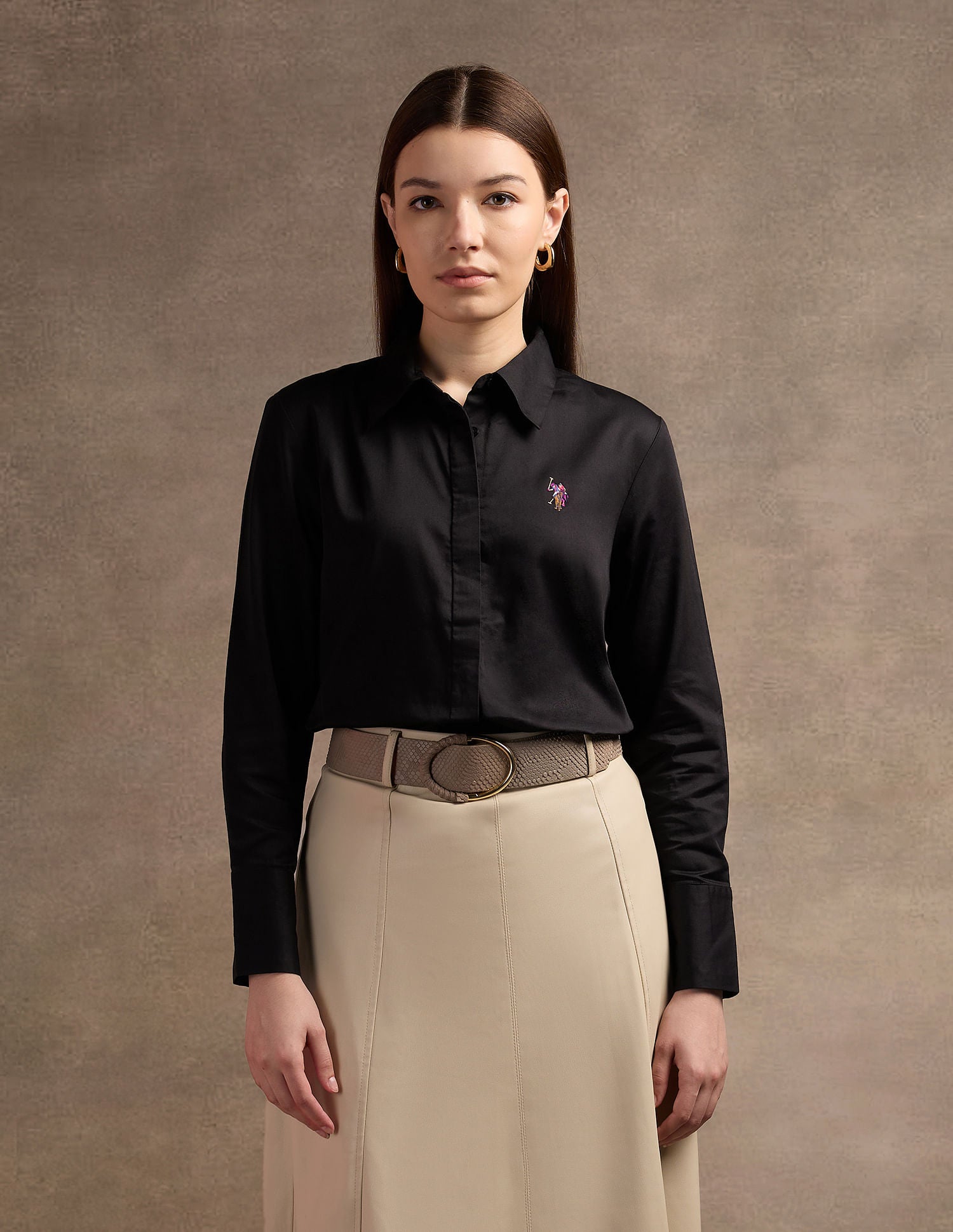 Regular Fit Satin Shirt Black - U.S. POLO ASSN. | Large