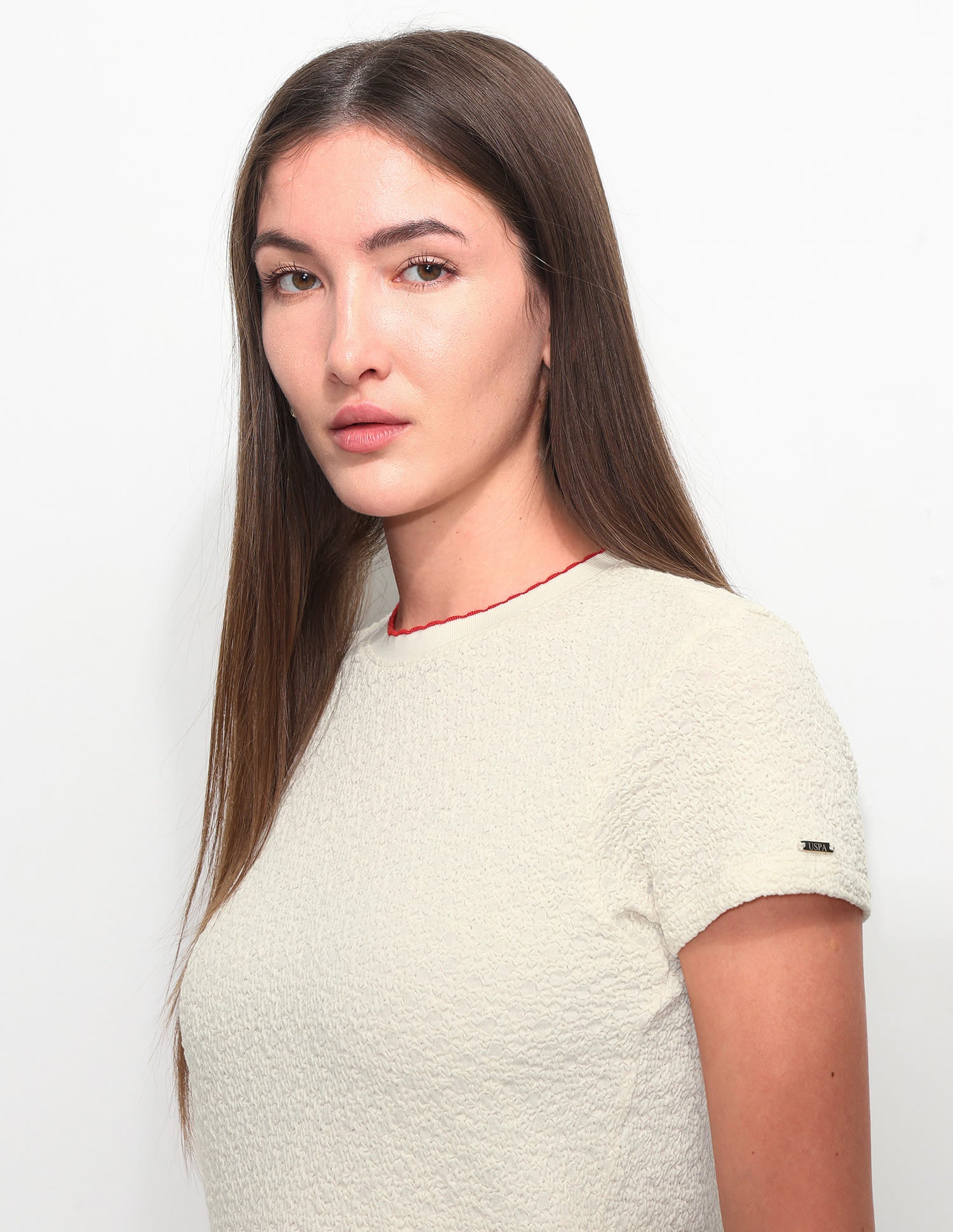 Fitted Textured T-Shirt White - U.S. Polo Assn. India | Large