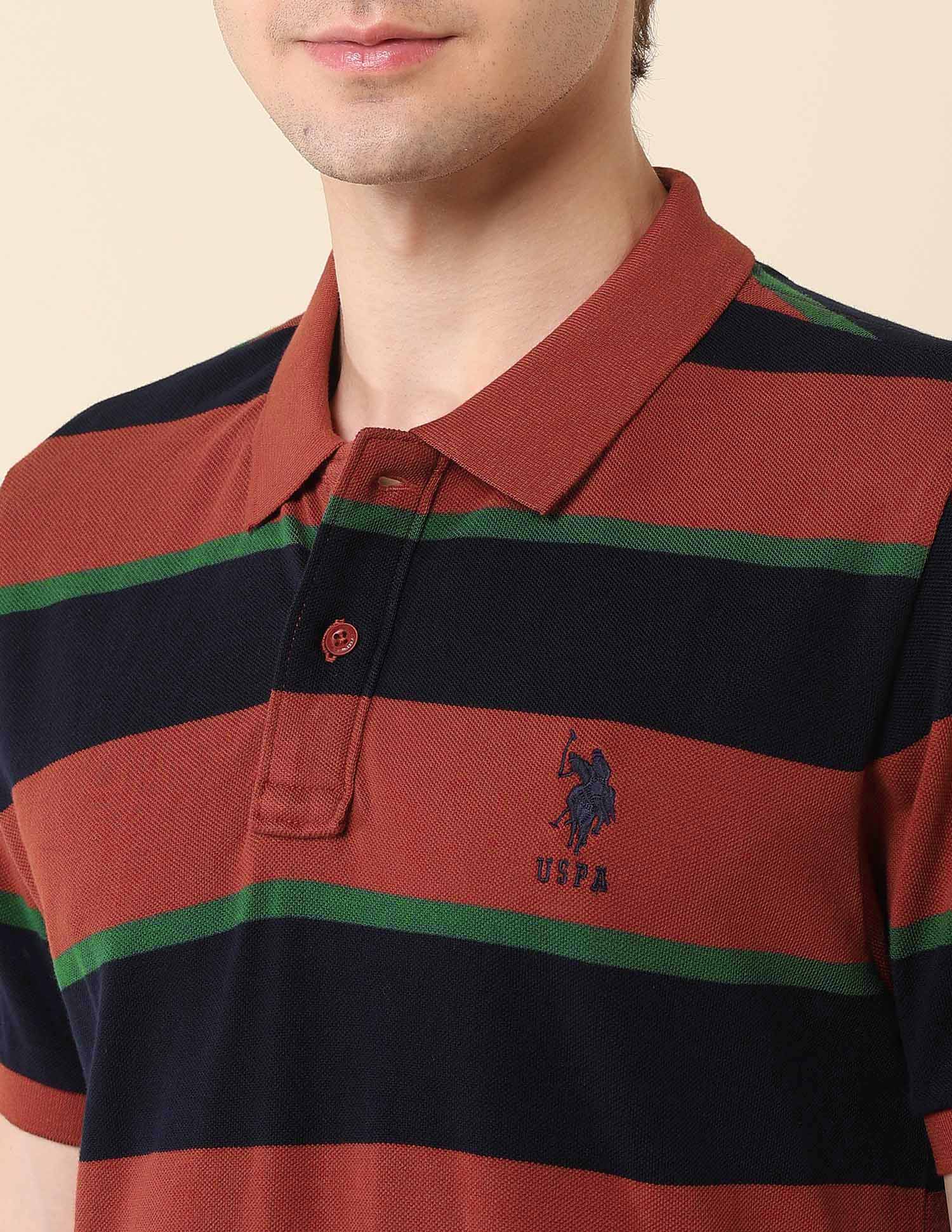 Horizontal Striped Gold Cup Polo Shirt Red - U.S. Polo Assn. India | Large