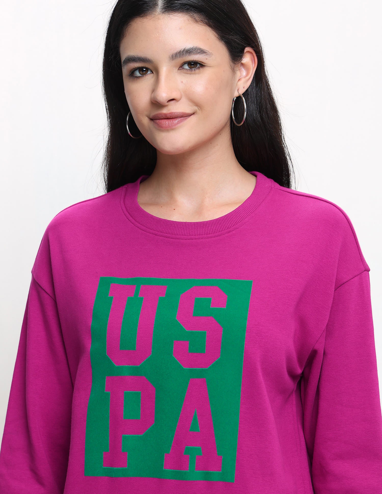 Brand Printed Relaxed Fit Sweatshirt Magenta - U.S. Polo Assn. India | Large