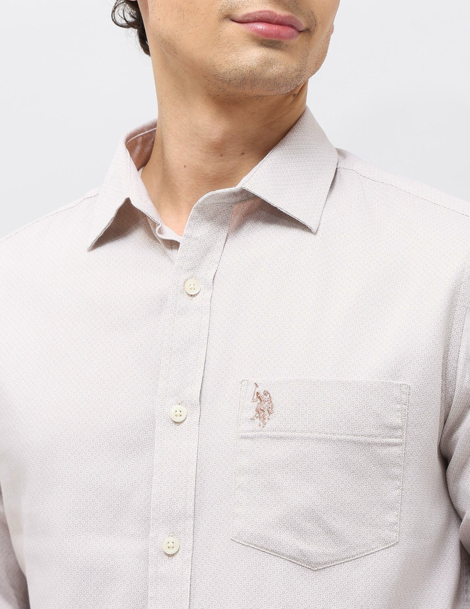Dobby Tailored Fit Shirt Beige - U.S. Polo Assn. India | Large