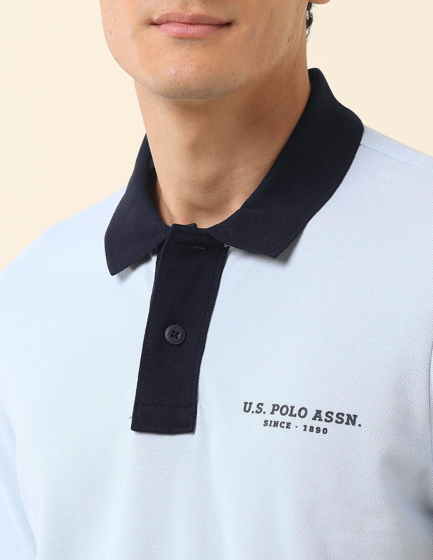 Contrast Collar Slim Fit Polo Shirt Light Blue - U.S. Polo Assn. India | Large