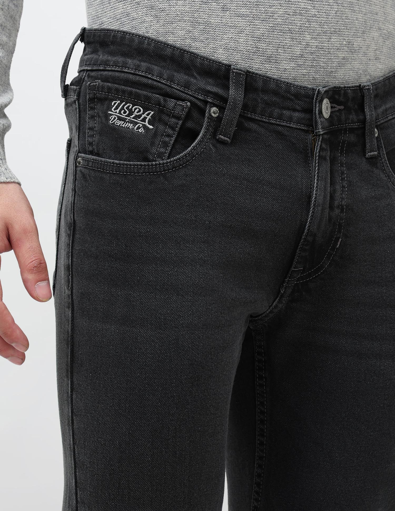 Brandon Slim Tapered Fit Whiskered Jeans Grey - U.S. POLO ASSN. | Large