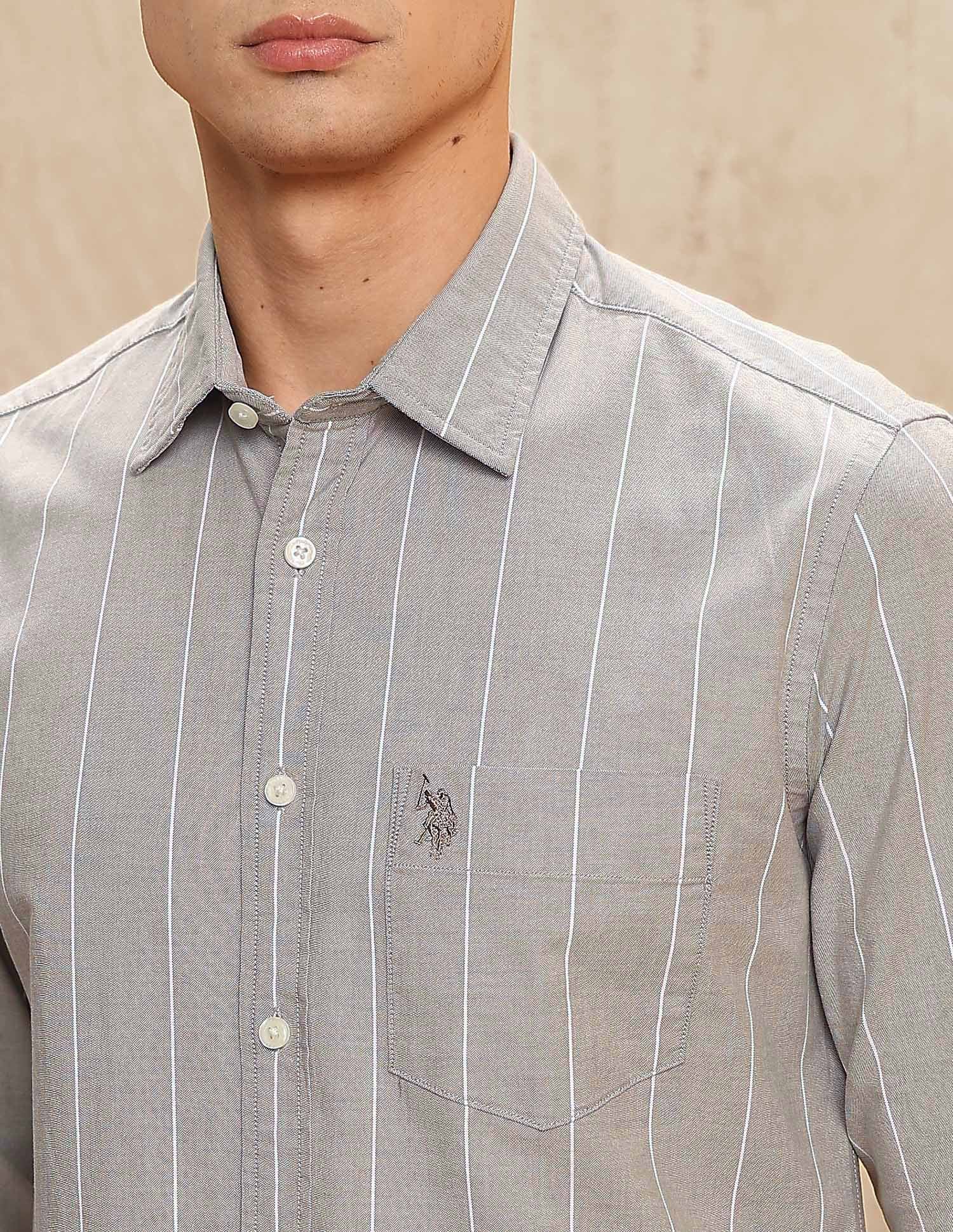 Tailored Fit Vertical Striped Shirt Brown - U.S. POLO ASSN. | Large