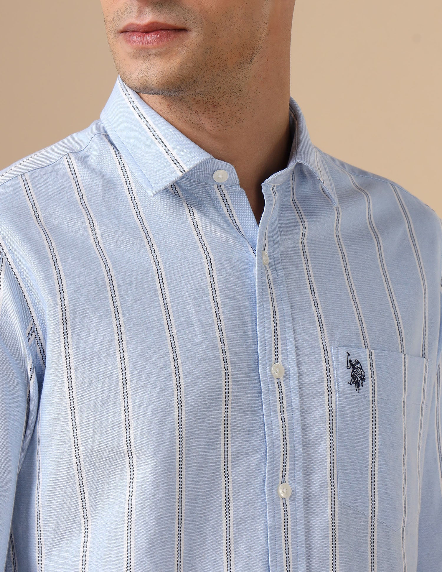 Pure Cotton Tailored Fit Shirt Light Blue - U.S. Polo Assn. India | Large