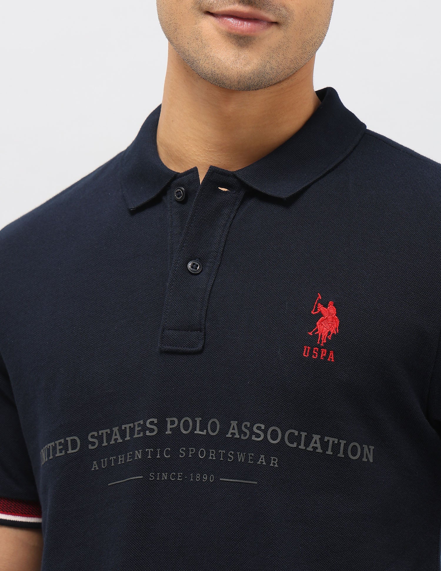 Brand Embossed Slim Fit Polo Shirt Navy - U.S. Polo Assn. India | Large
