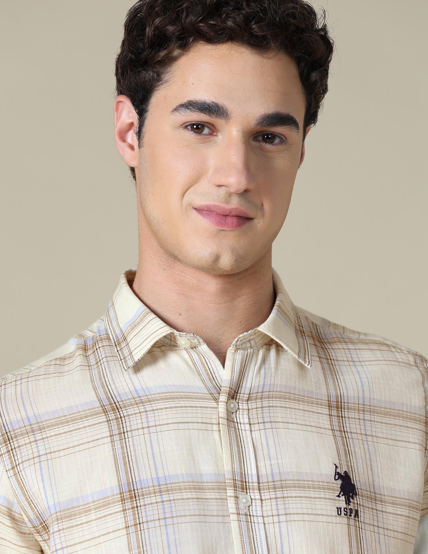 Grid Tattersall Checked Twill Shirt Ivory - U.S. Polo Assn. India | Large