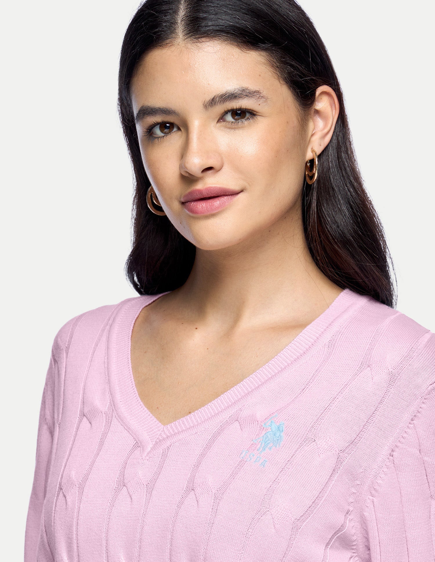 Cable Patterned Knit Regular Fit Sweater Light Pink - U.S. Polo Assn. India | Large