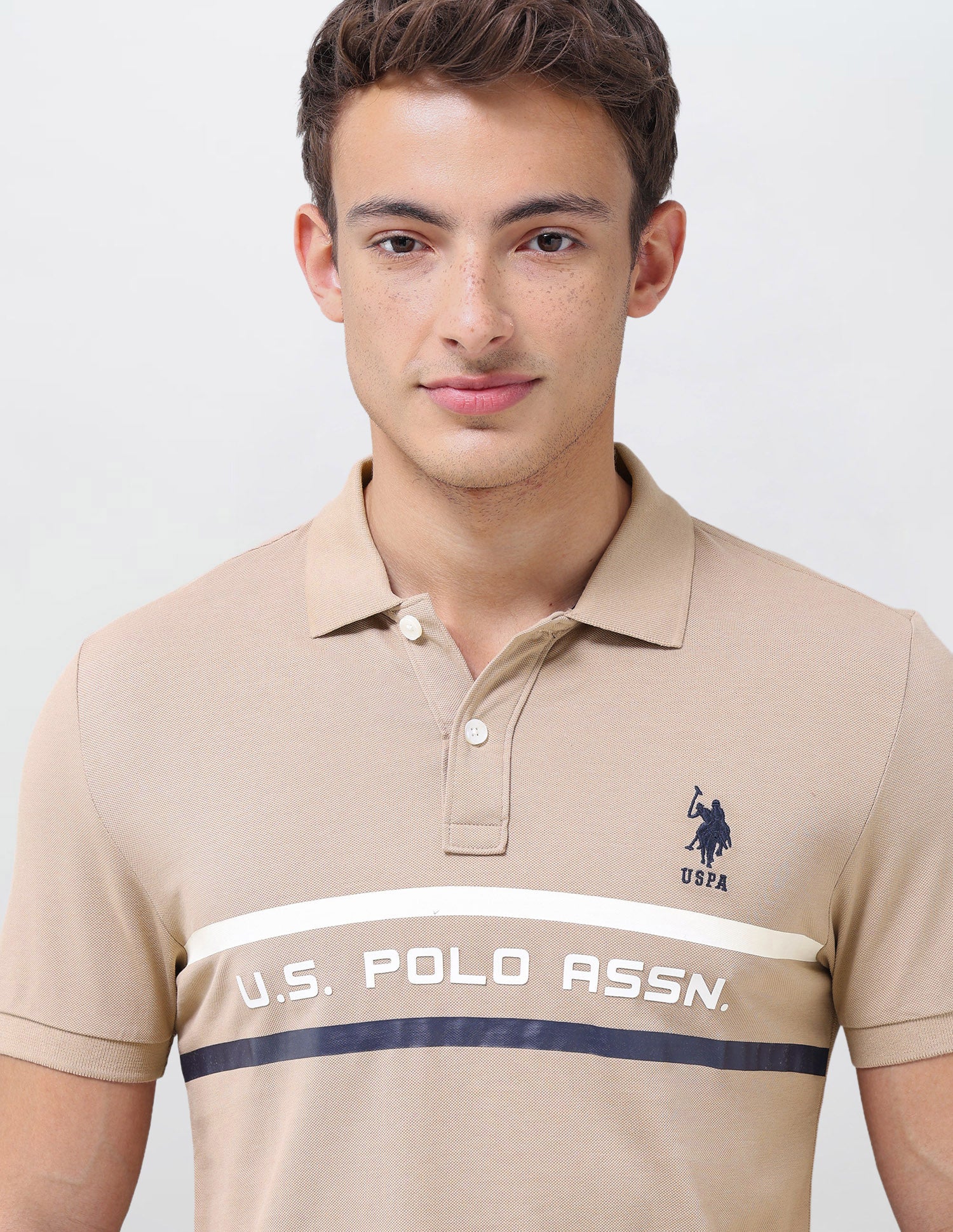Brand Printed Muscle Fit Polo Shirt Beige - U.S. Polo Assn. India | Large