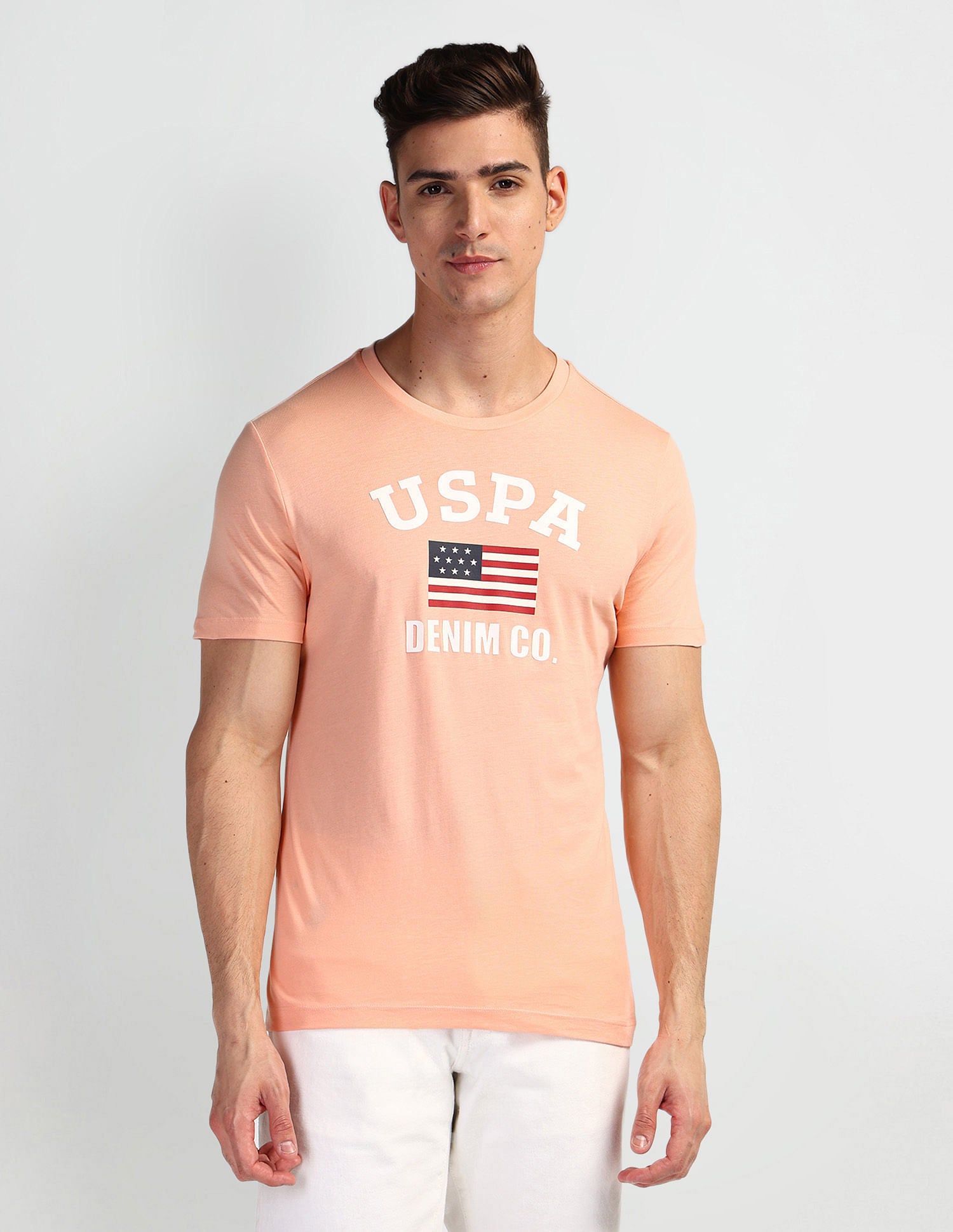 Brand Print Muscle Fit T-Shirt Peach - U.S. Polo Assn. India | Large