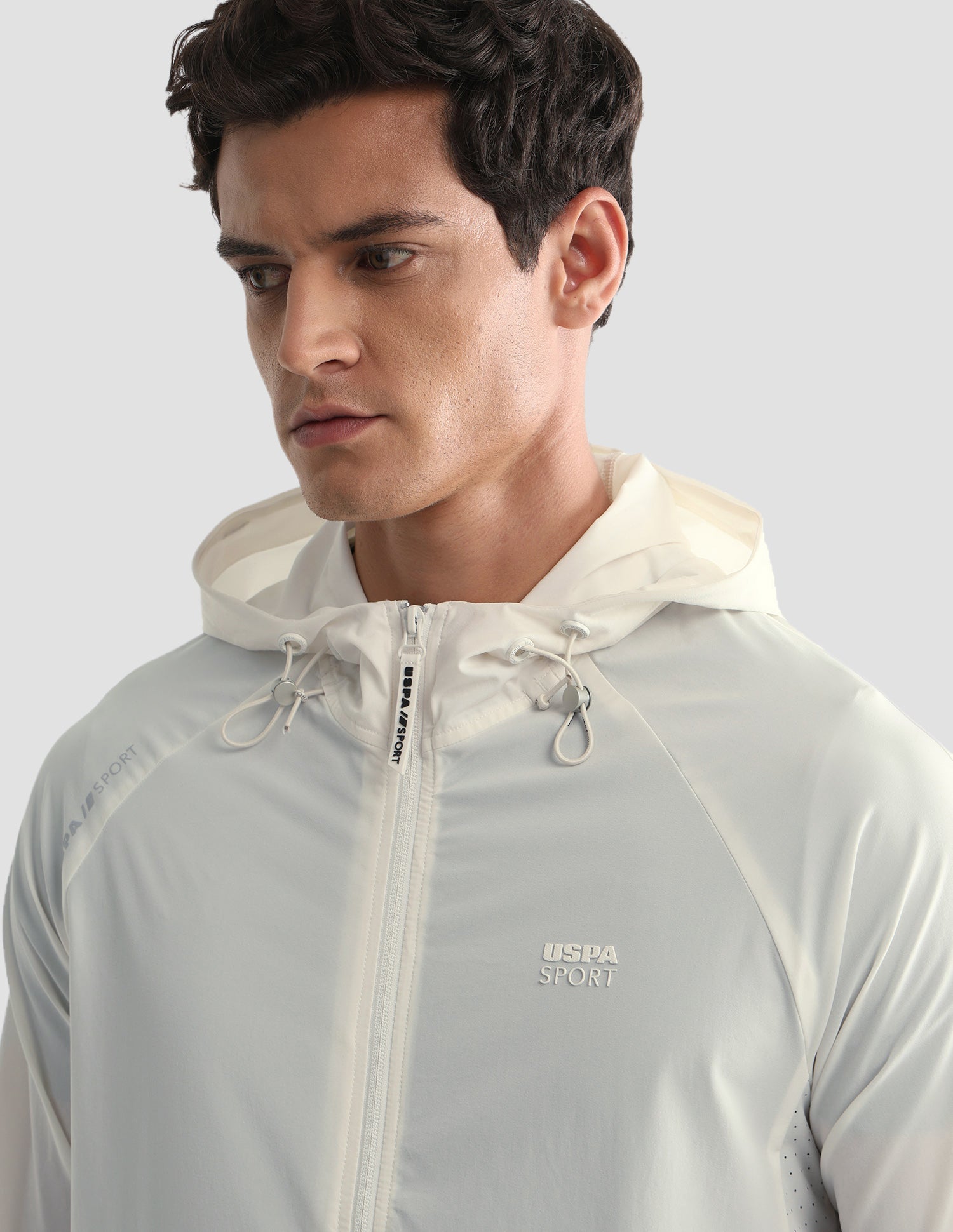 Solid Hooded Active Jacket Off White - U.S. Polo Assn. India | Large