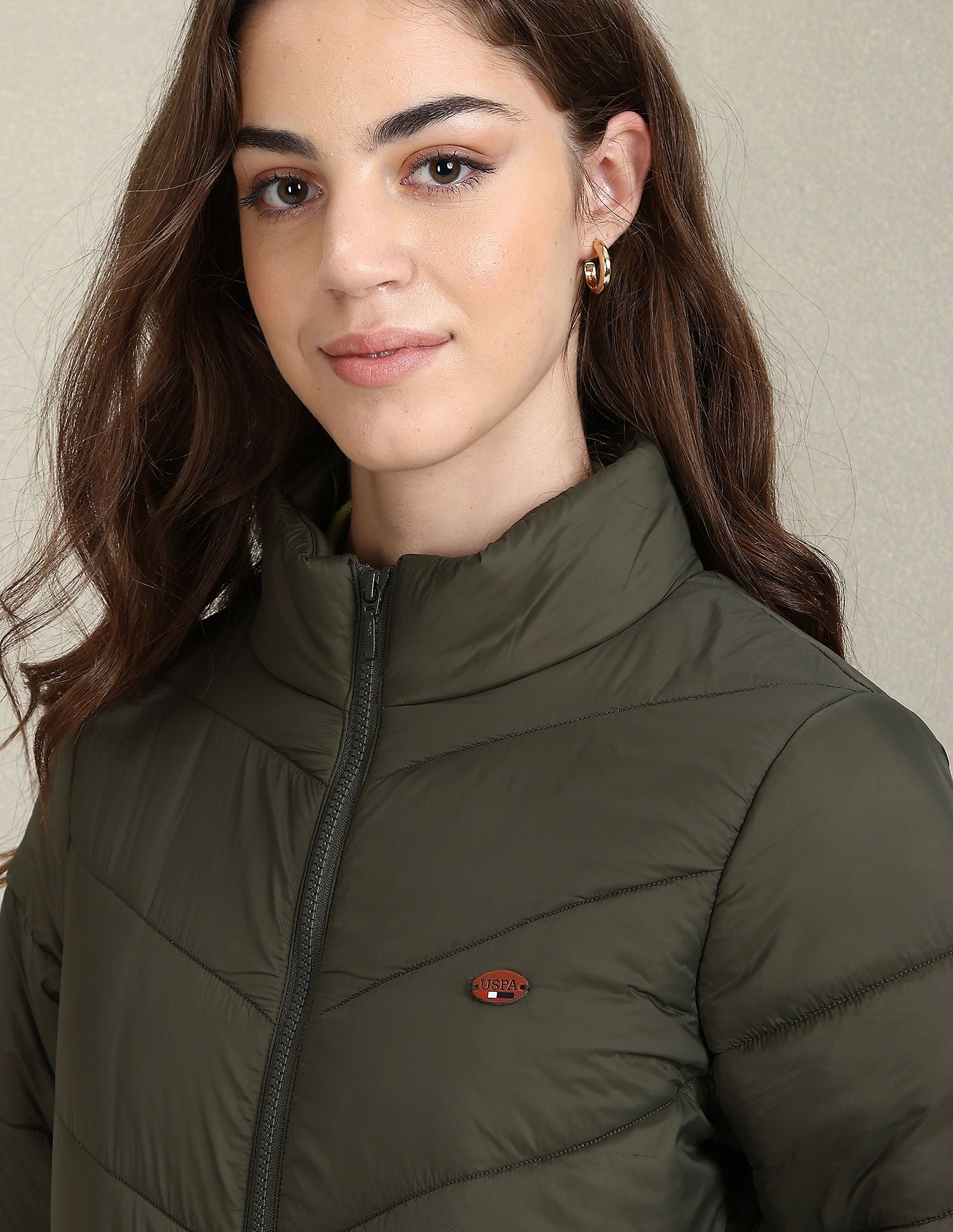 High Neck Longline Puffer Jacket Olive - U.S. POLO ASSN. | Large
