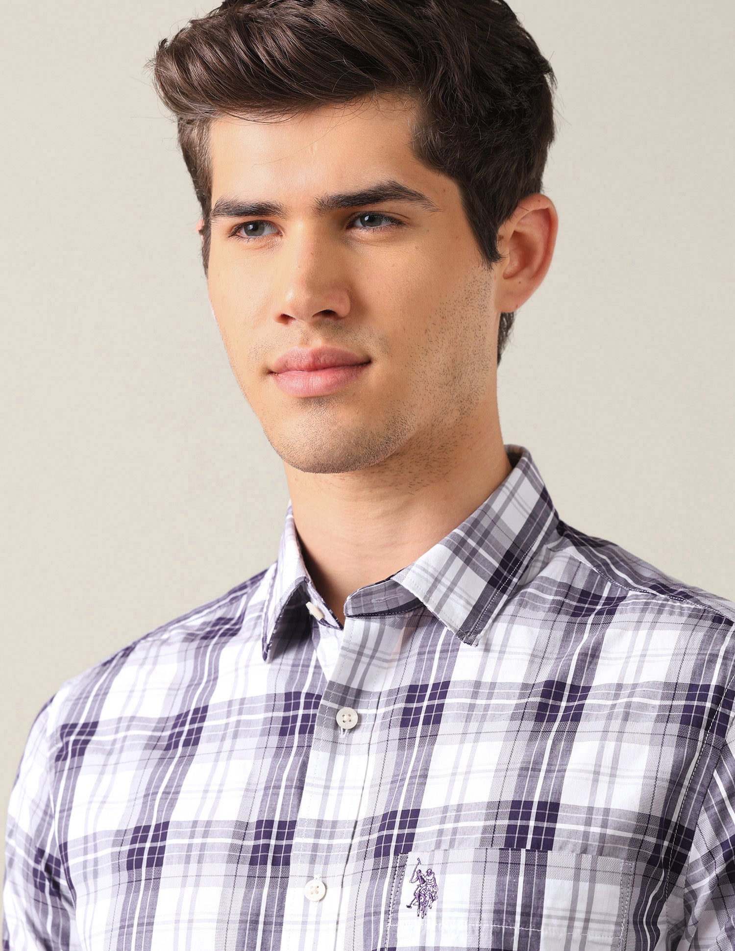 Plaid Tailored Fit Shirt Purple - U.S. Polo Assn. India | Large