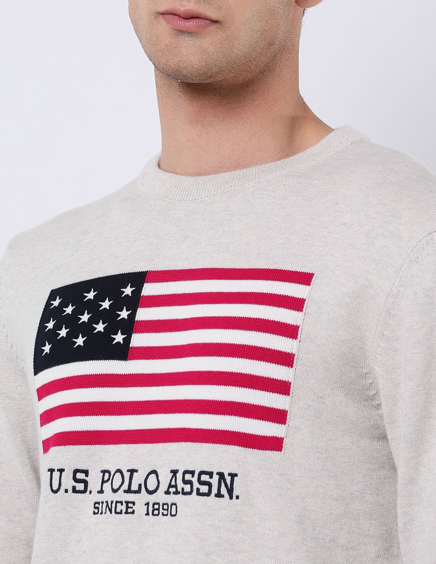 Brand Patterned Knit Regular Fit Sweater Off White - U.S. POLO ASSN. | Large