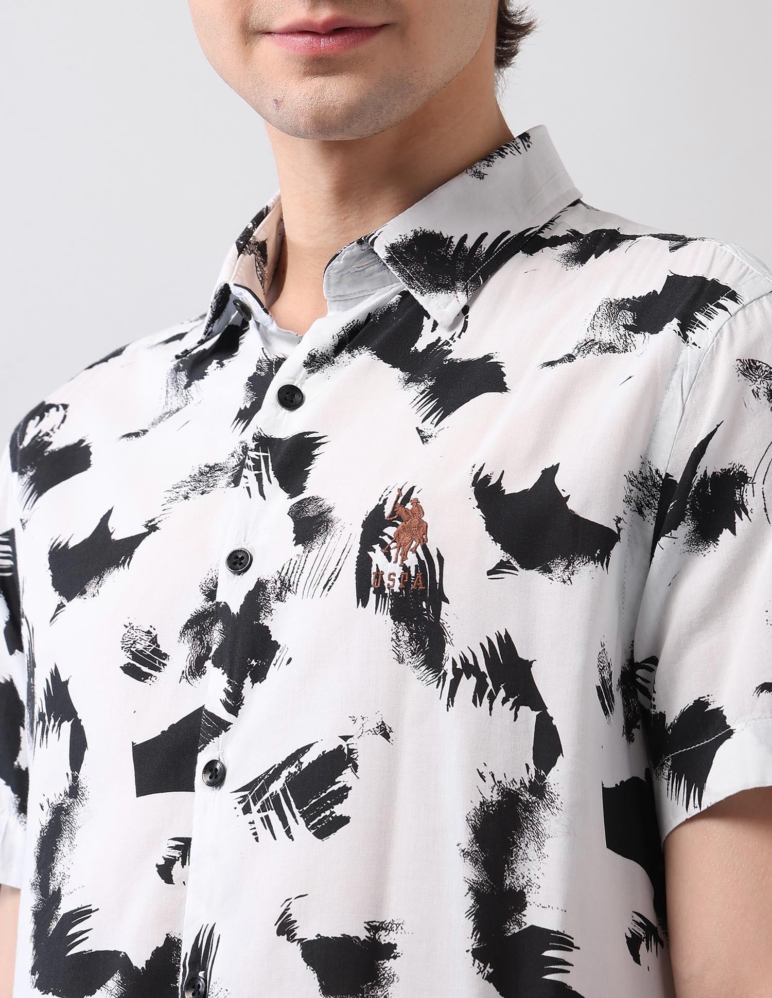 Abstract Printed Regular Fit Shirt White - U.S. Polo Assn. India | Large