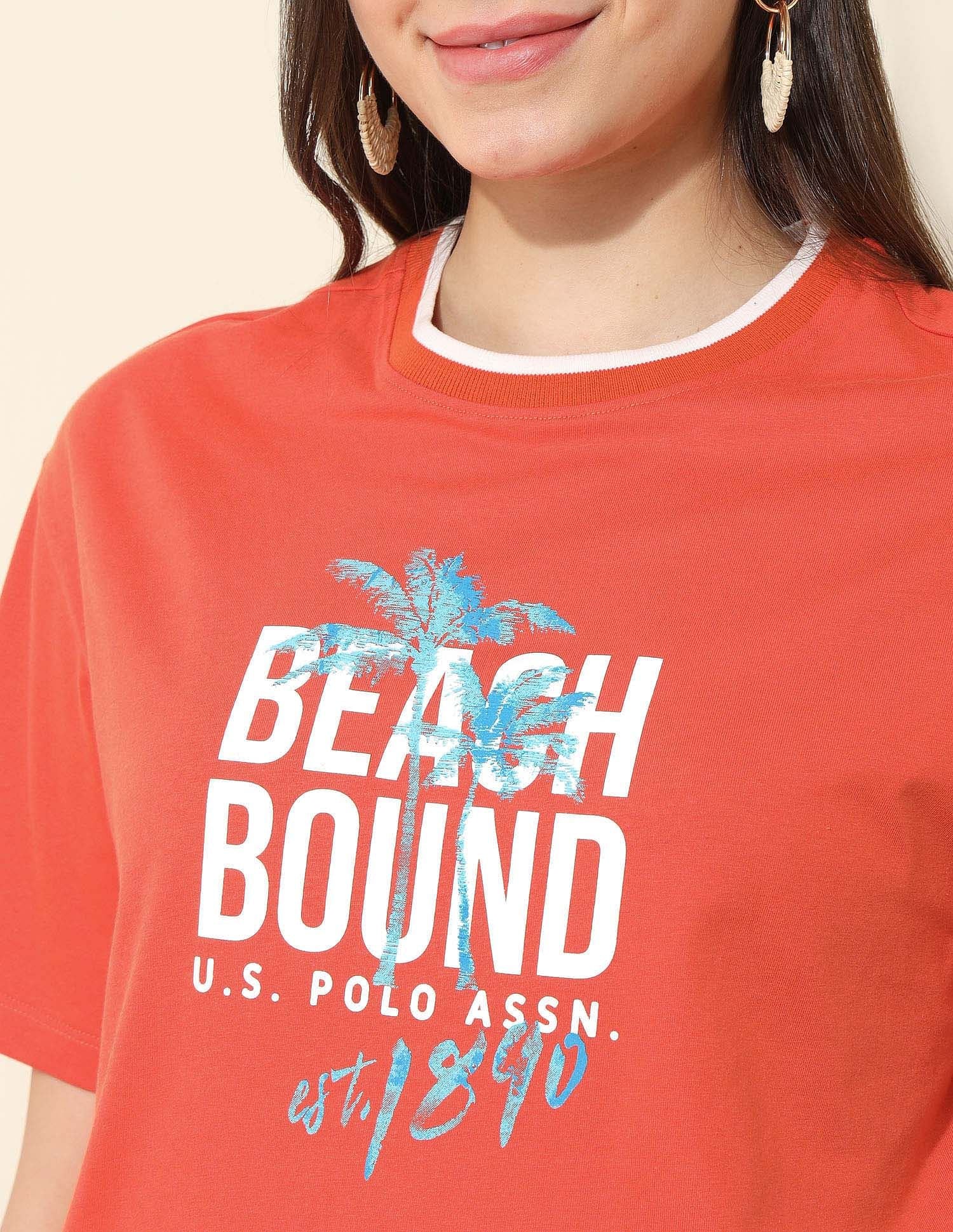 Boyfriend Fit Brand Printed T-Shirt Orange - U.S. Polo Assn. India | Large