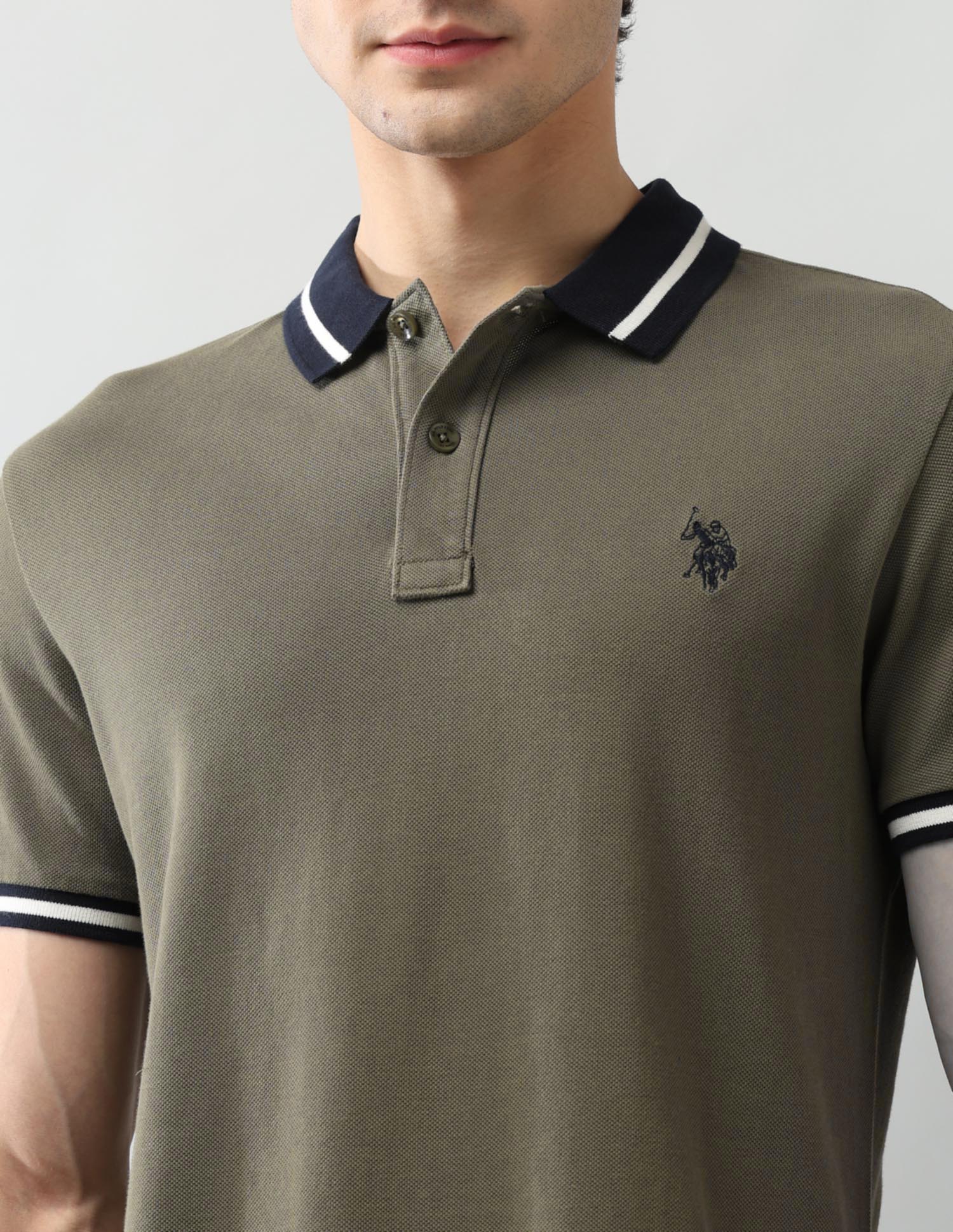 Solid Muscle Fit Polo Shirt Light Olive - U.S. Polo Assn. India | Large