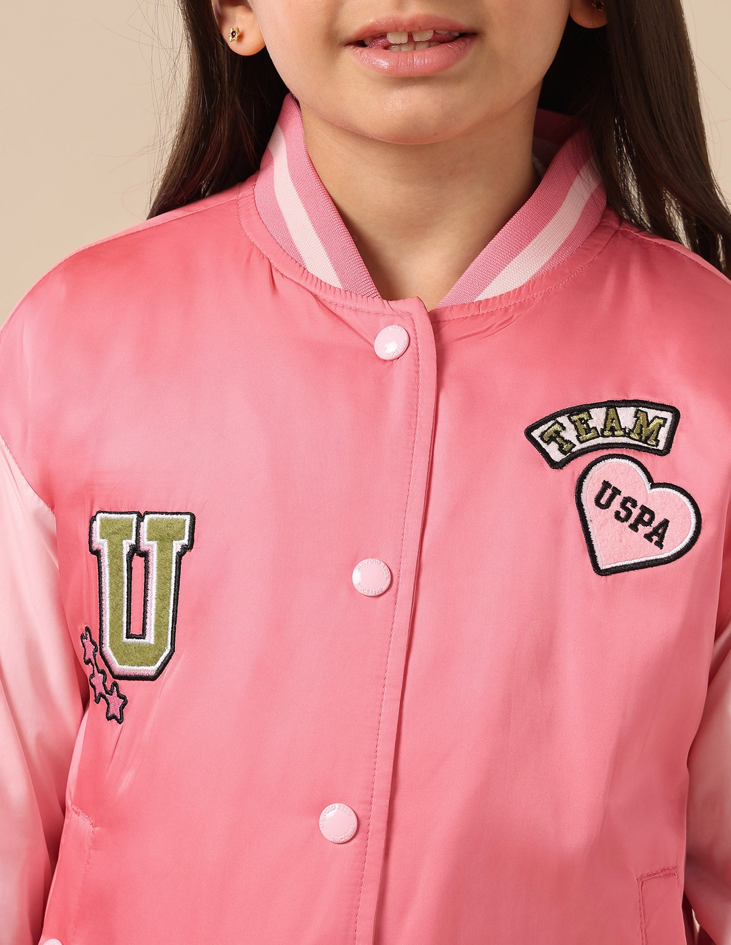 Girls Color Block Varsity Jacket Pink - U.S. POLO ASSN. | Large