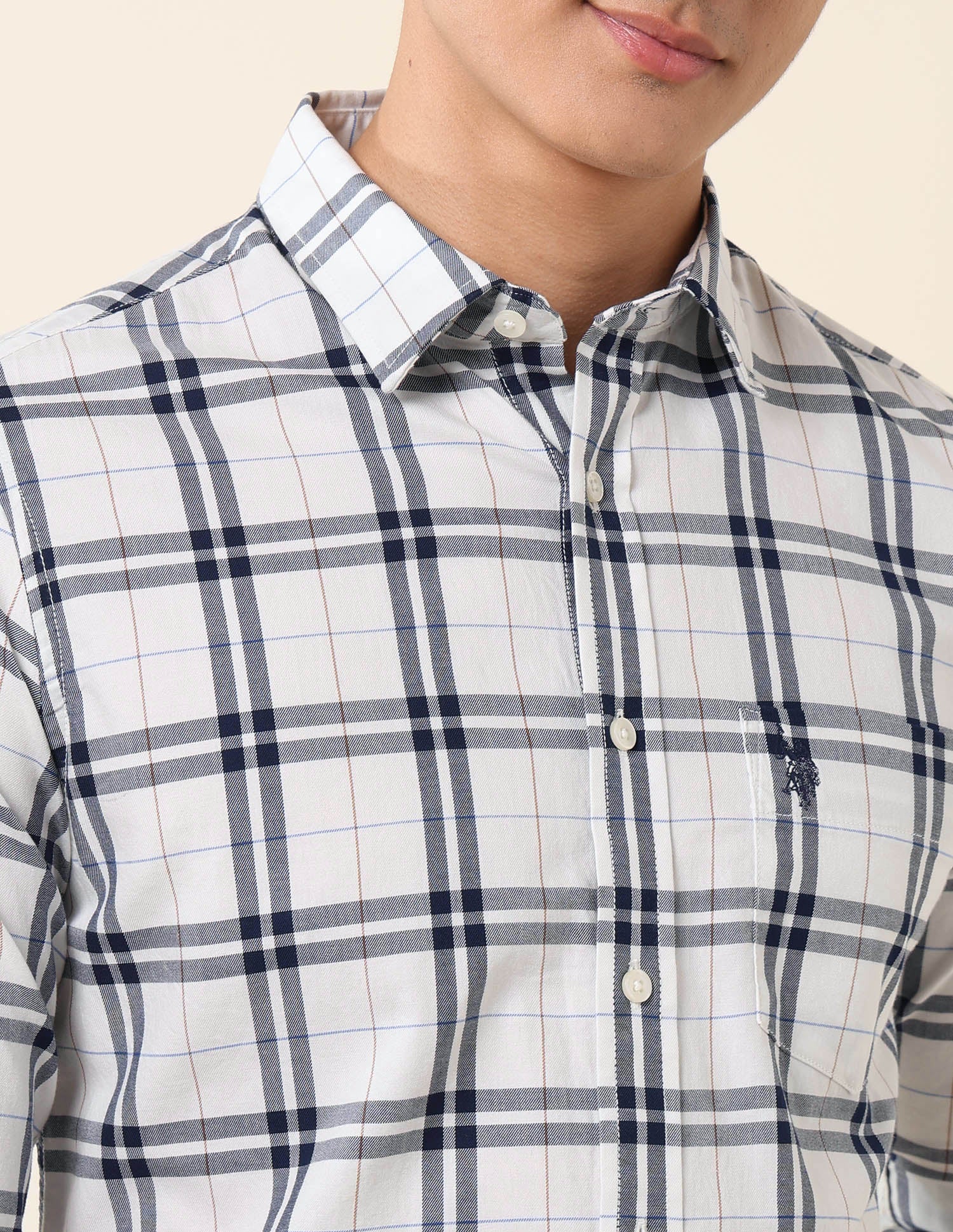 Grid Tattersall Checked Pure Cotton Shirt Navy - U.S. POLO ASSN. | Large